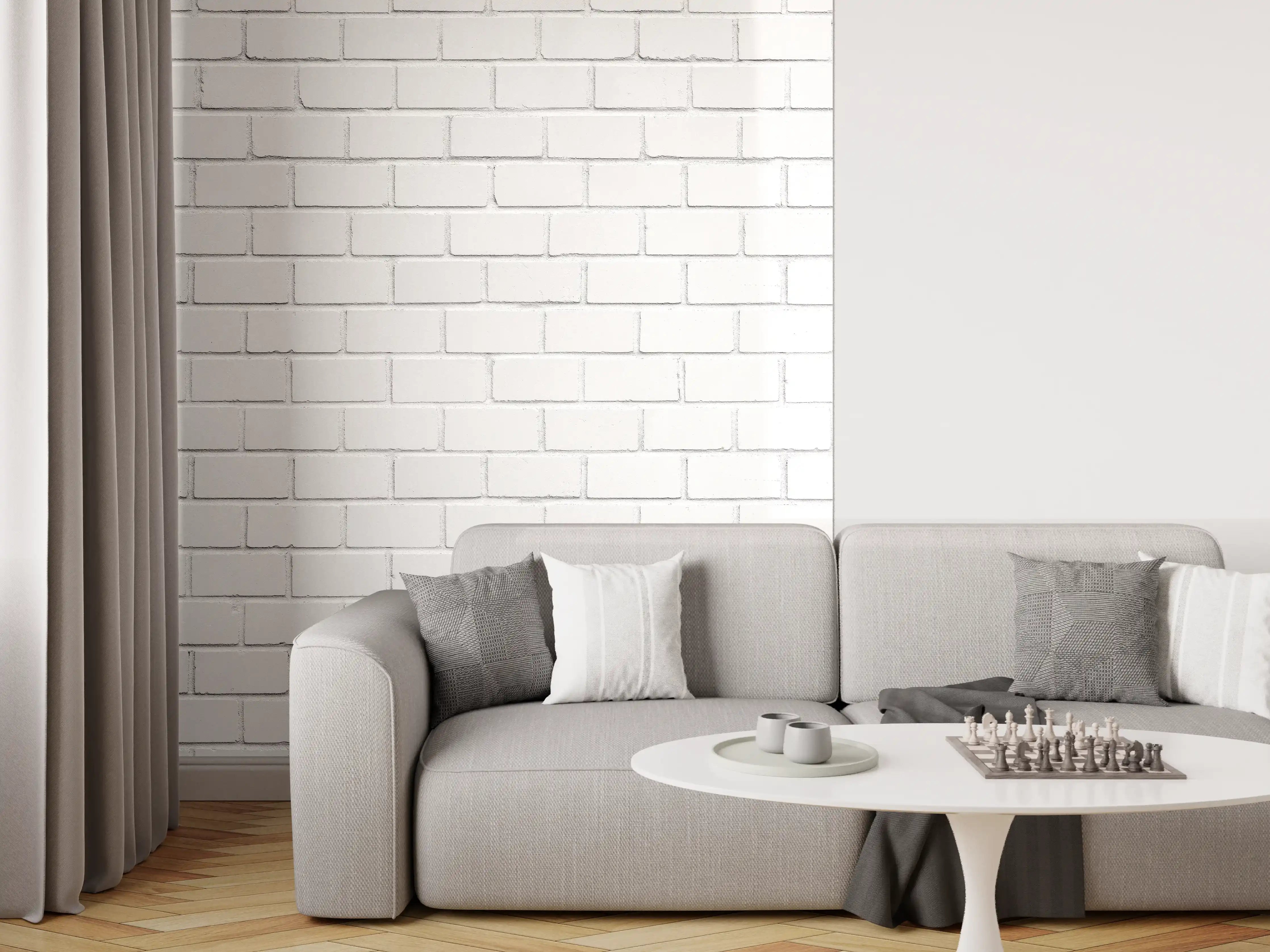 Wandverkleidung Wohnzimmer - Weiße Ziegelwand - Zement