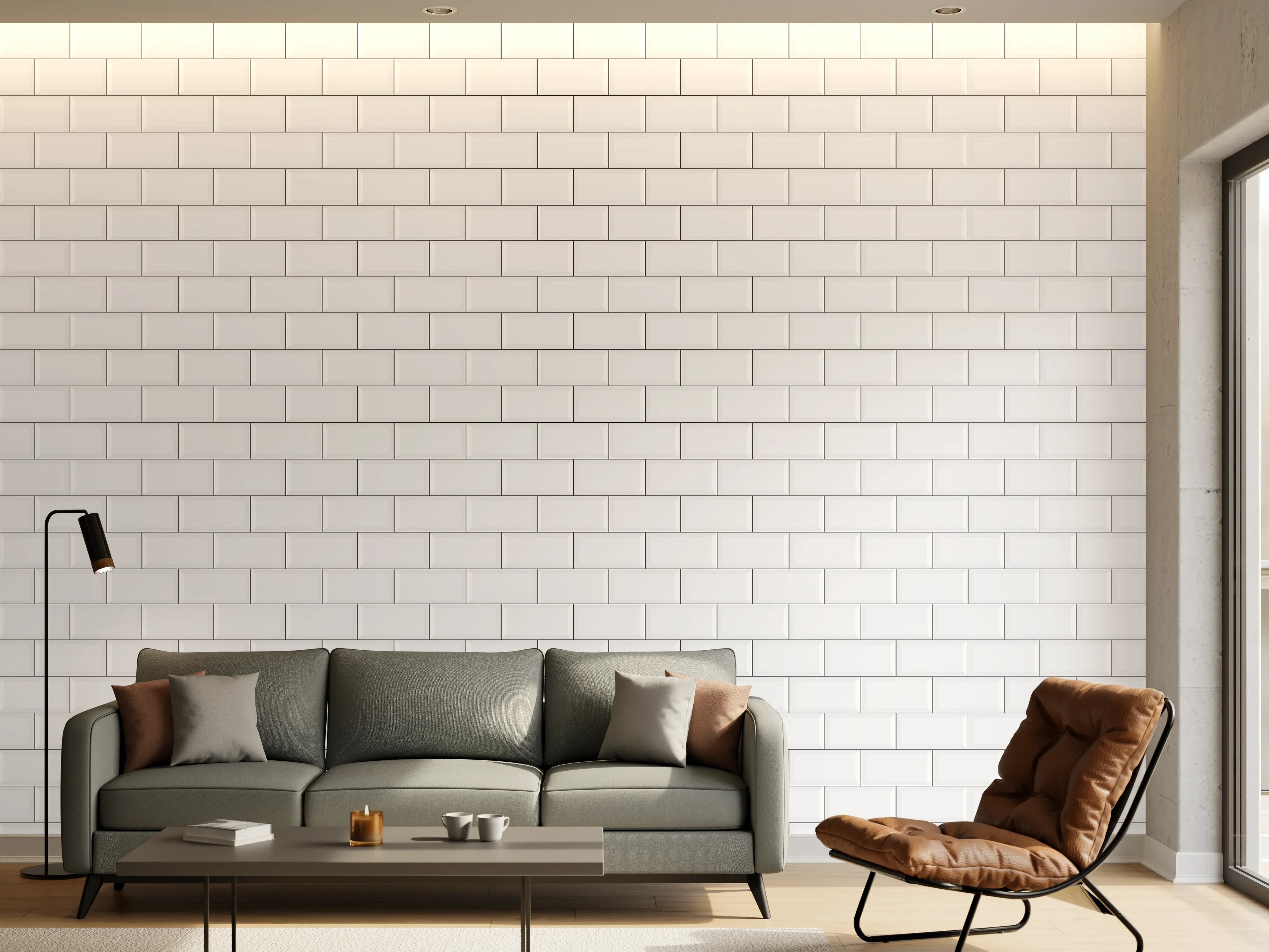 Wandverkleidung Wohnzimmer - Weiße Ziegelwand mit exzellenten Details