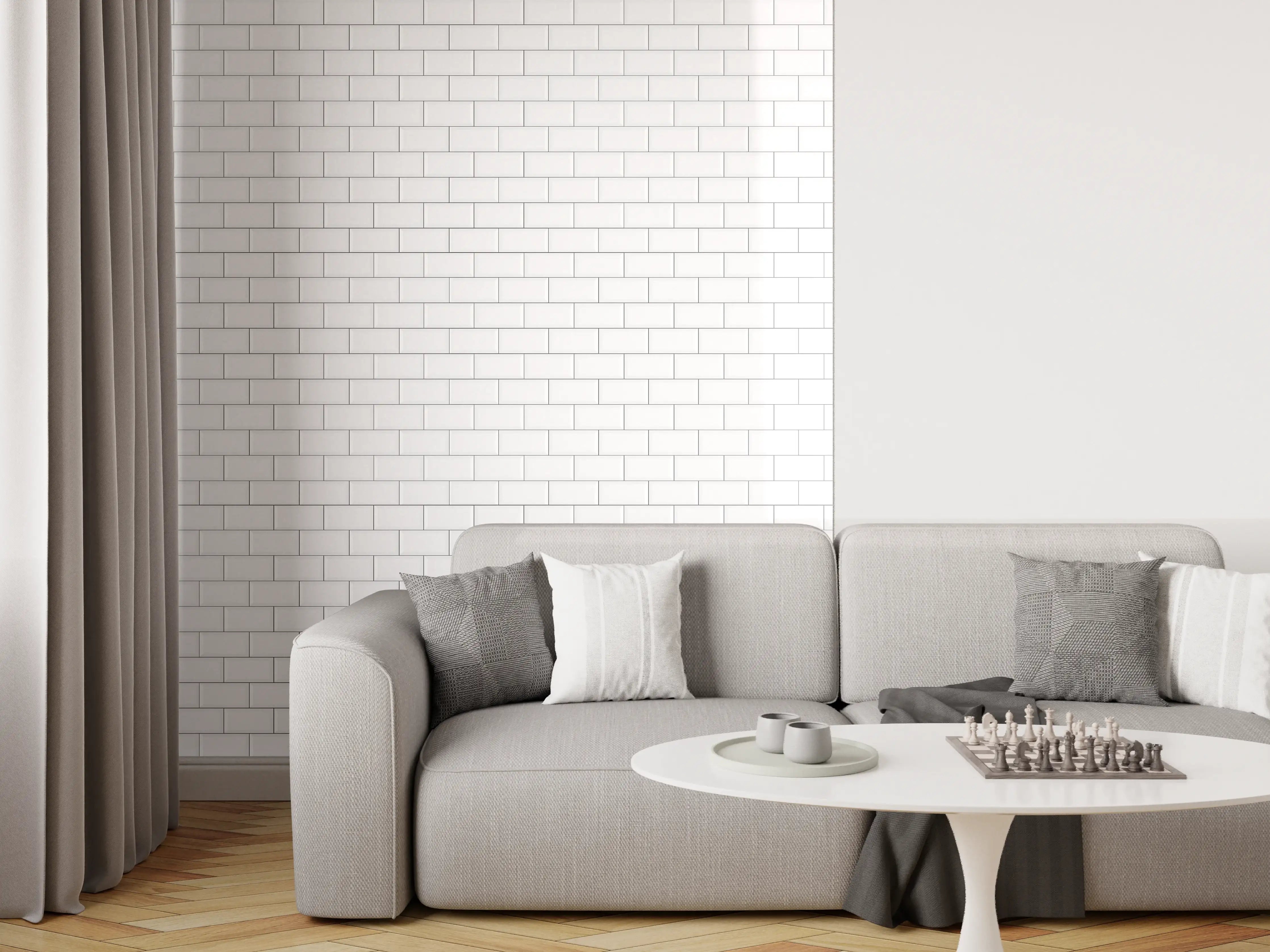 Wandverkleidung Wohnzimmer - Weiße Ziegelwand mit exzellenten Details