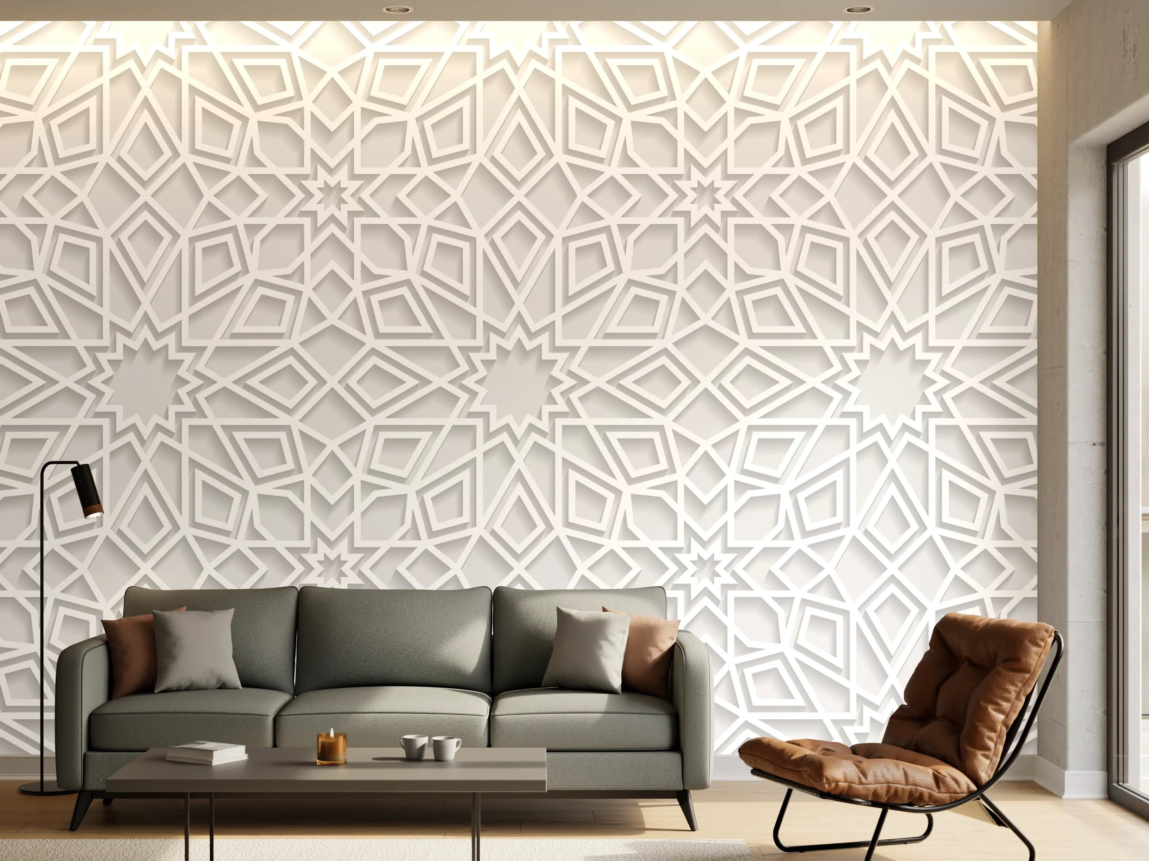 Wandverkleidung Wohnzimmer - Weiße geometrische Mustervorlage mit Schatteneffekt