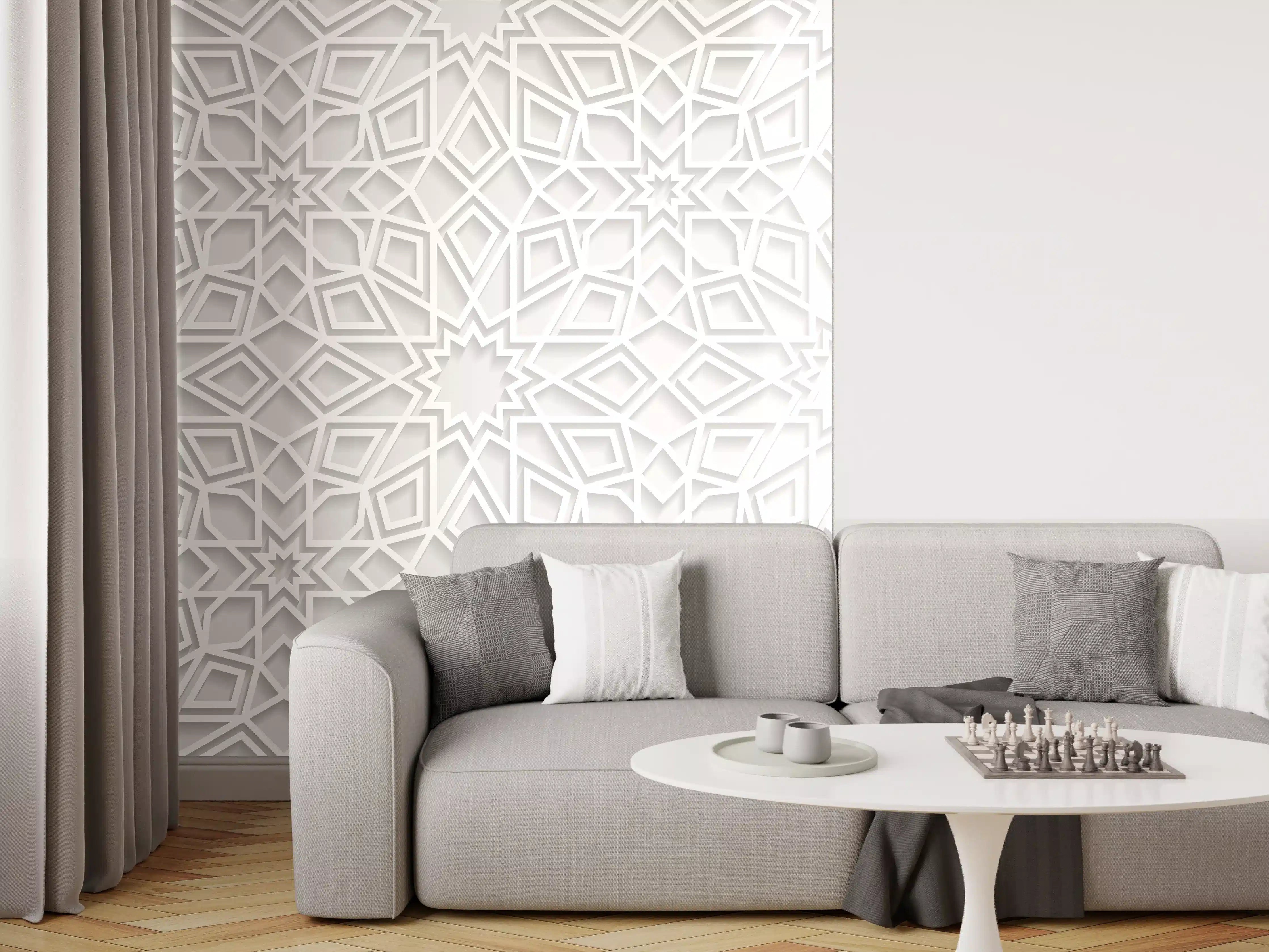 Wandverkleidung Wohnzimmer - Weiße geometrische Mustervorlage mit Schatteneffekt