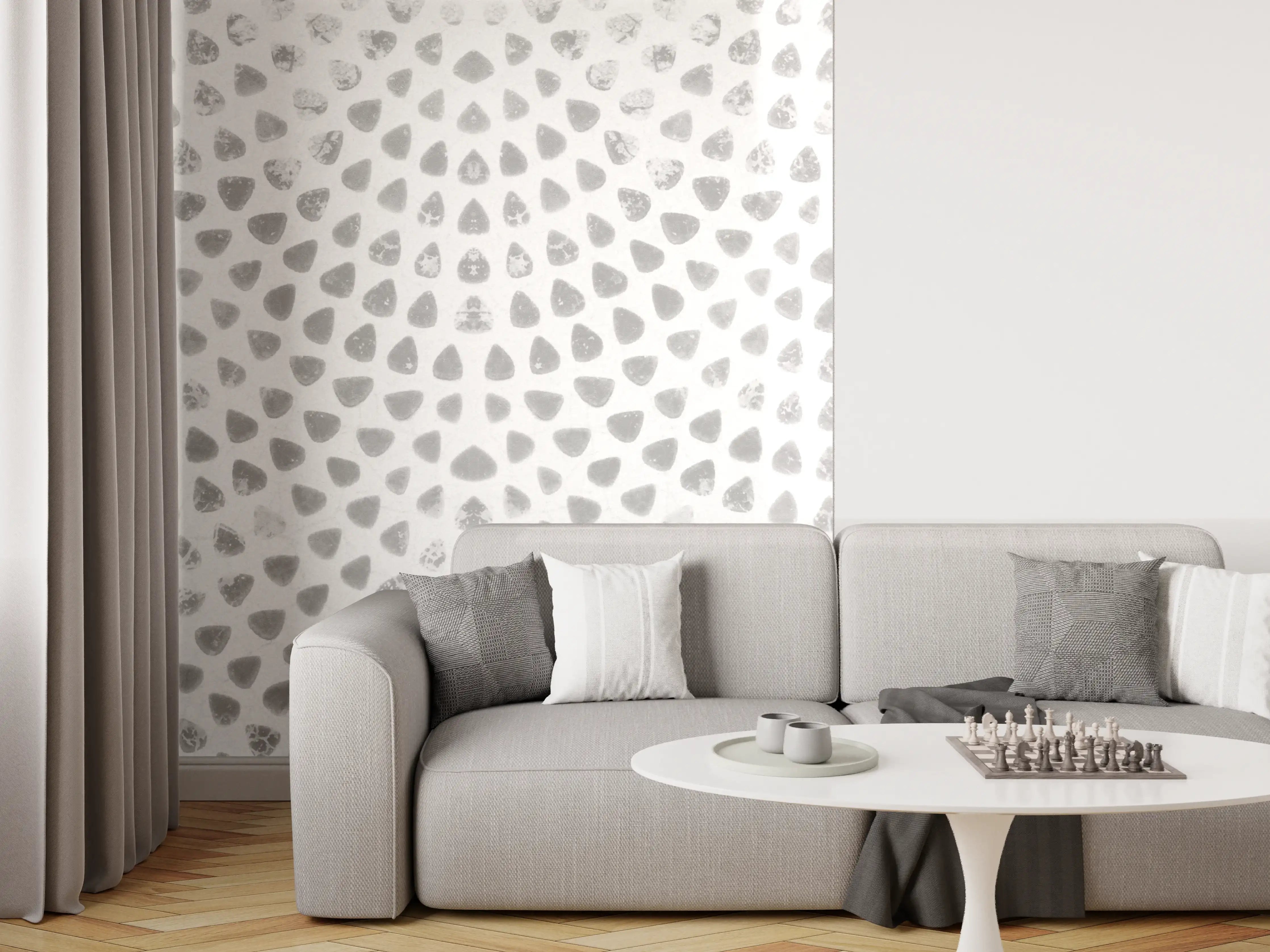 Wandverkleidung Wohnzimmer - Weiße geometrisches Stempelmuster