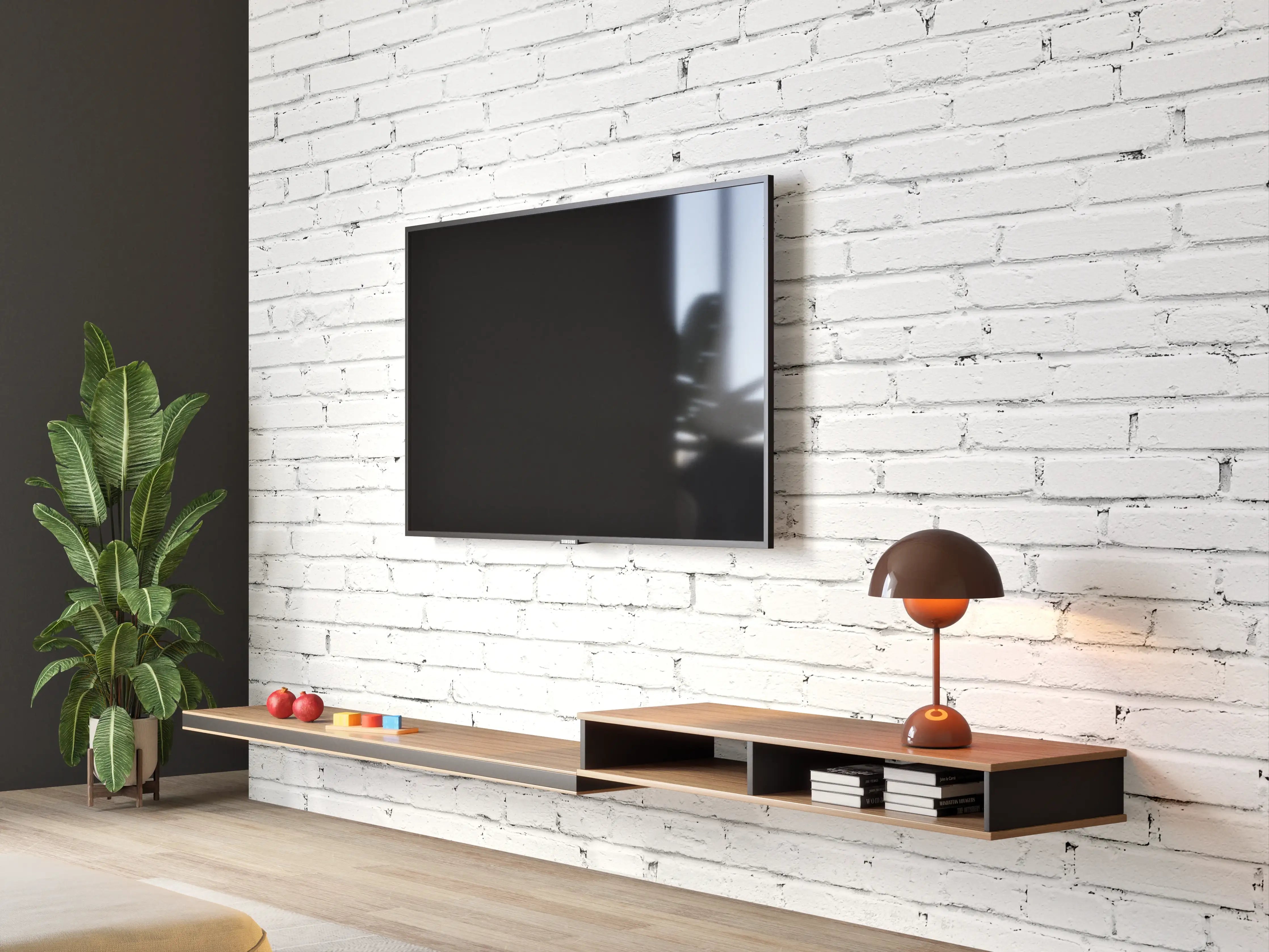 Wandverkleidung Wohnzimmer - Weiße lange Backsteinfassade