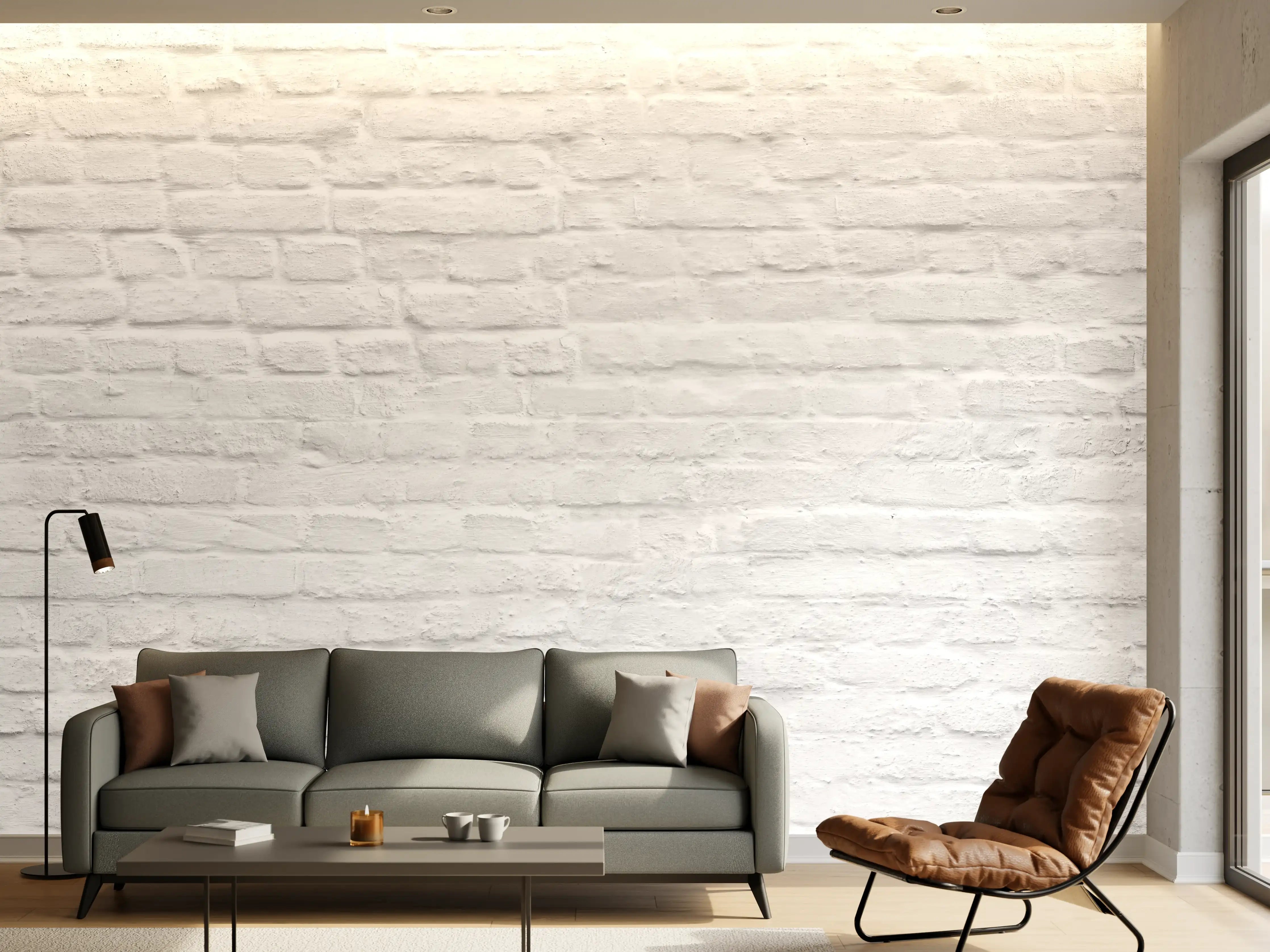 Wandverkleidung Wohnzimmer - Weiße nahtlose Backsteinmauer