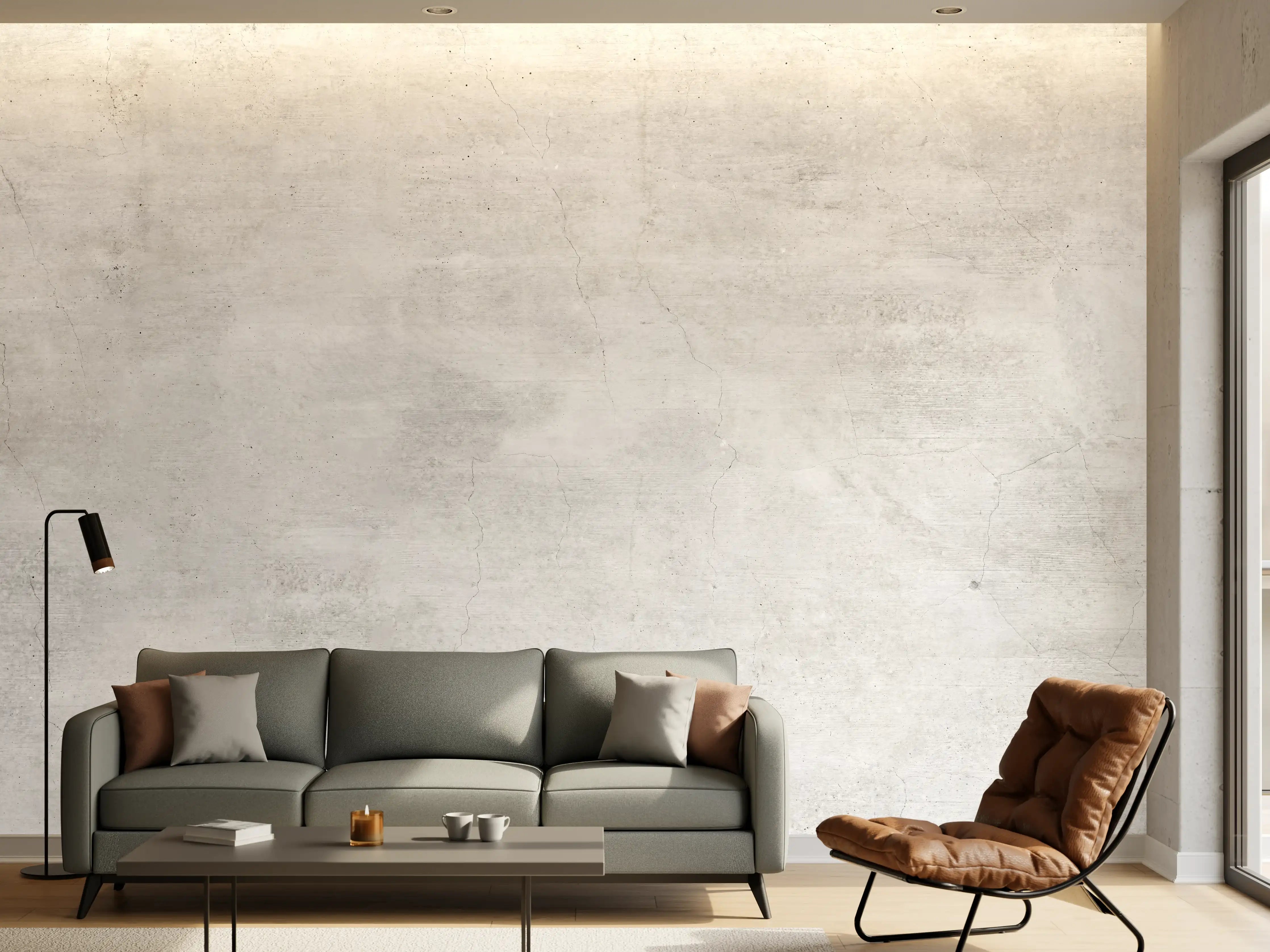 Wandverkleidung Wohnzimmer - Weiße rissige Steinwand