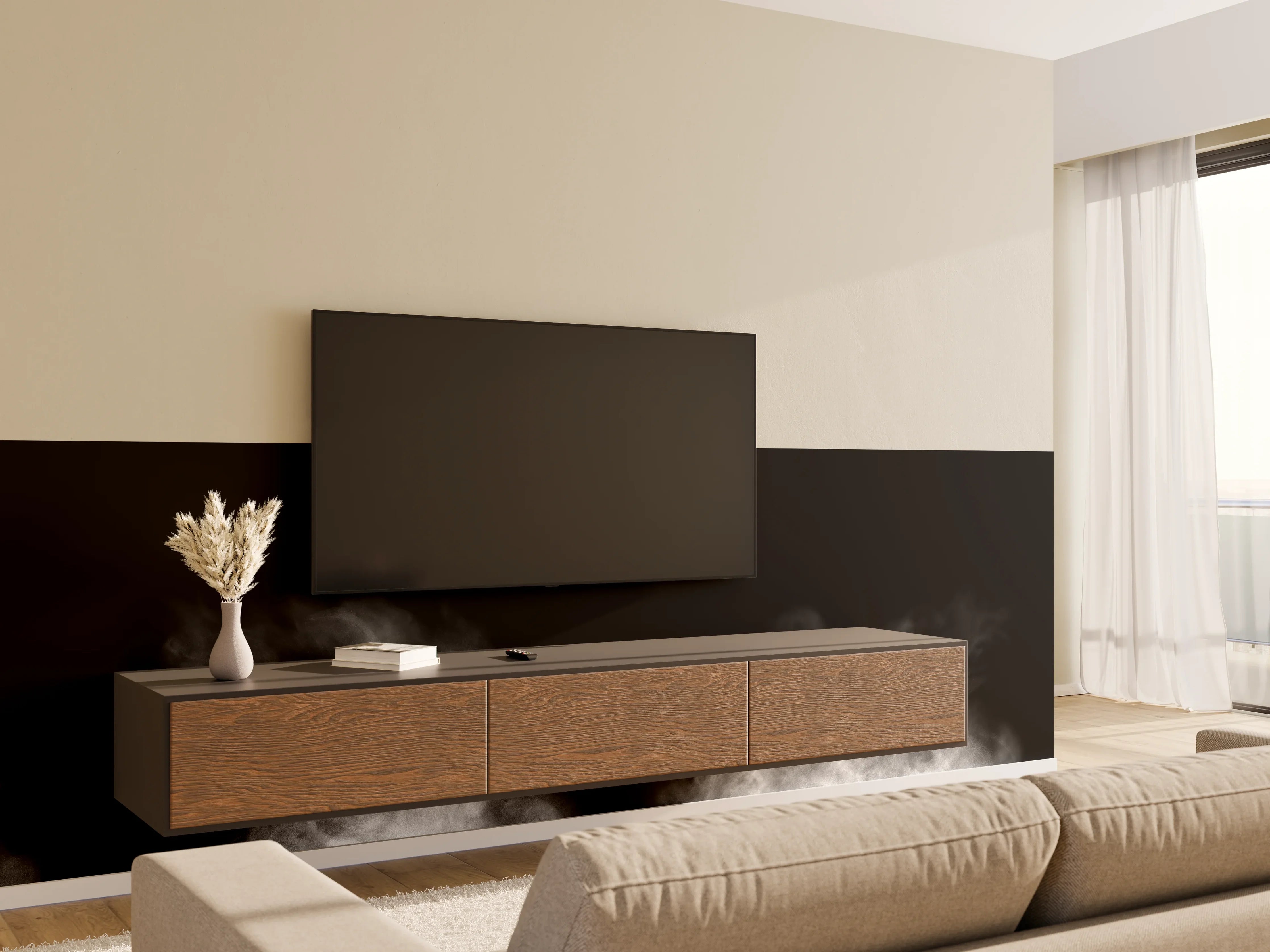 Wandverkleidung Wohnzimmer - Weißer Dampf