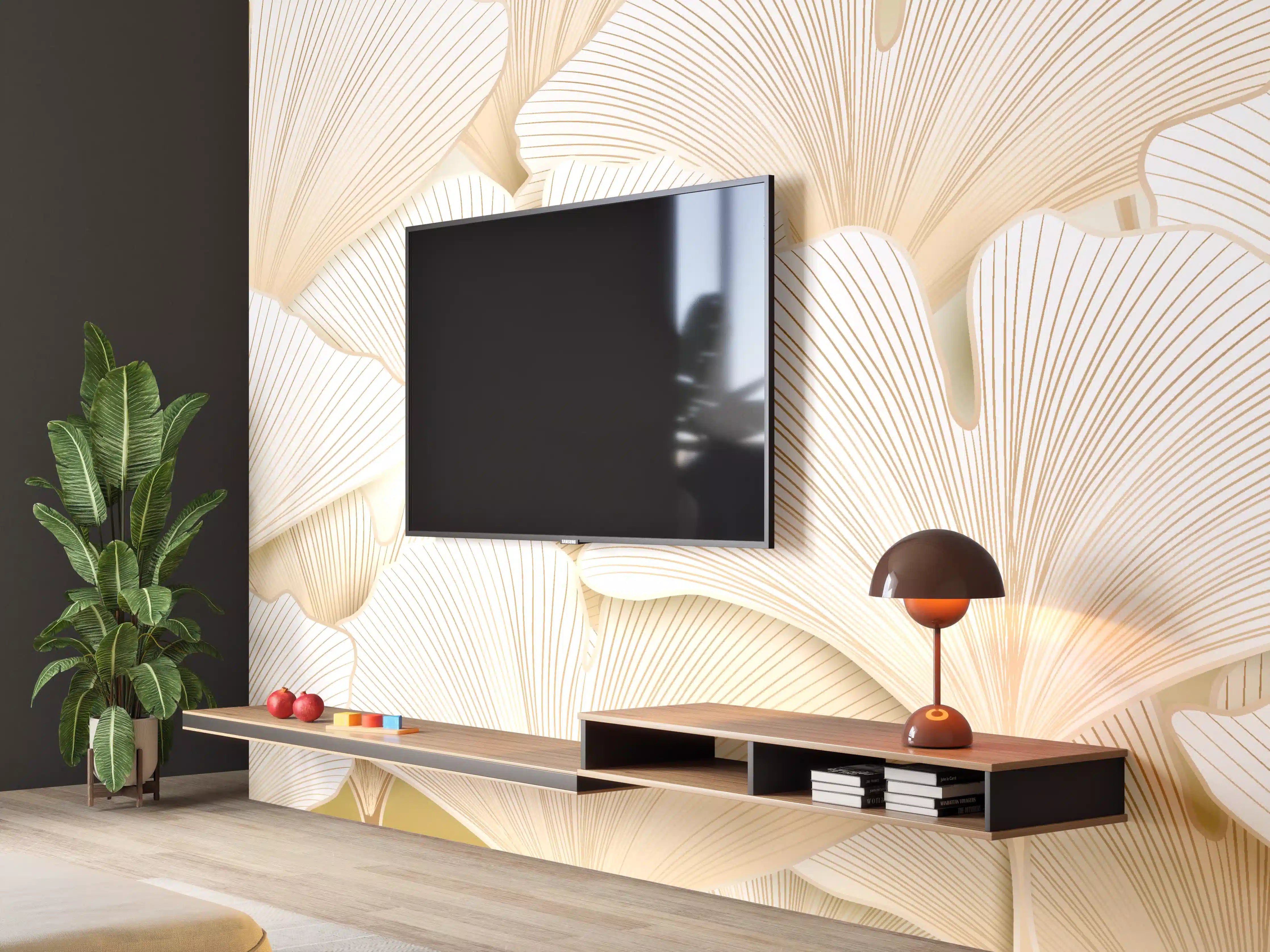 Wandverkleidung Wohnzimmer - Weißer Ginkgo-Stil Dekor