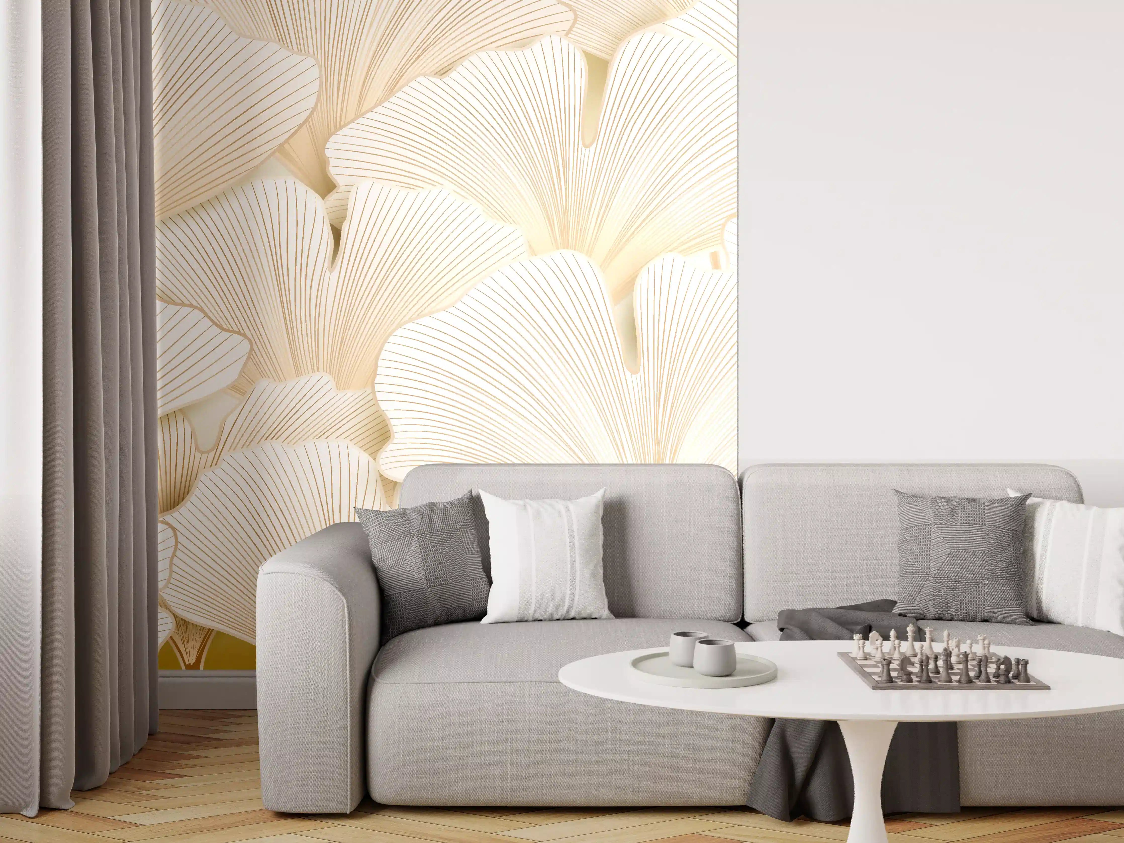 Wandverkleidung Wohnzimmer - Weißer Ginkgo-Stil Dekor