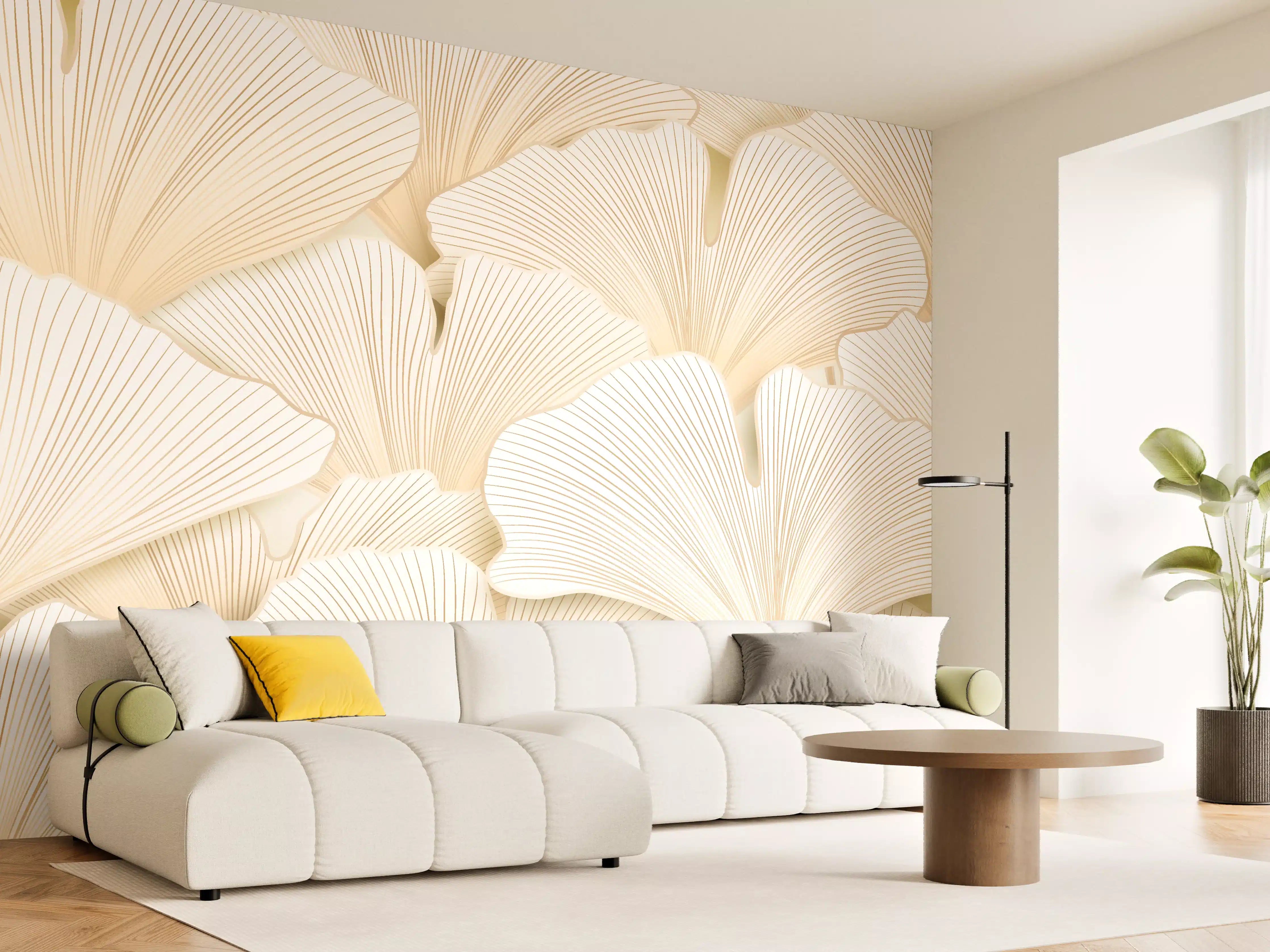 Wandverkleidung Wohnzimmer - Weißer Ginkgo-Stil Dekor