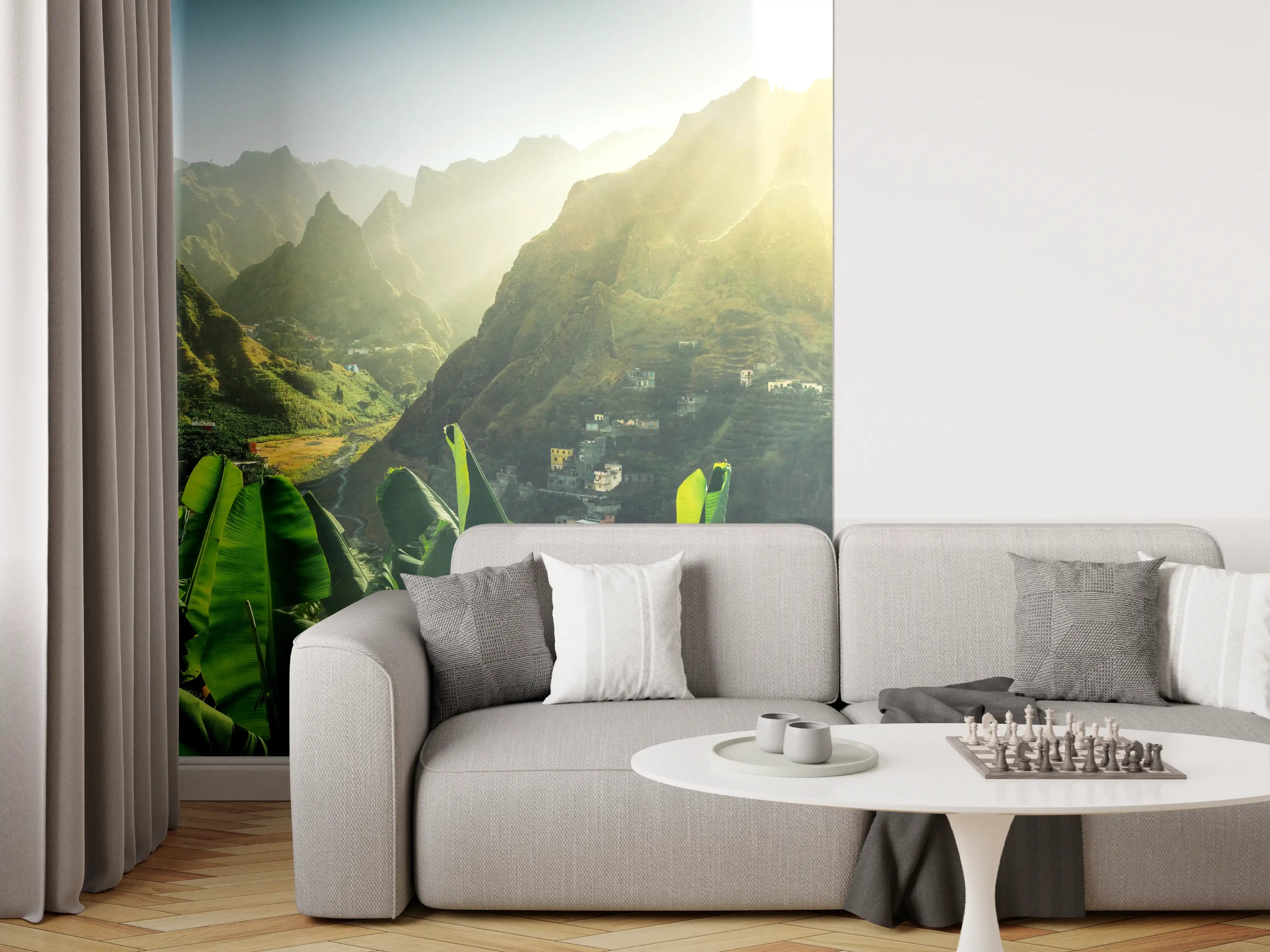 Wandverkleidung Wohnzimmer - Weißer Gipfel im Morgengrauen