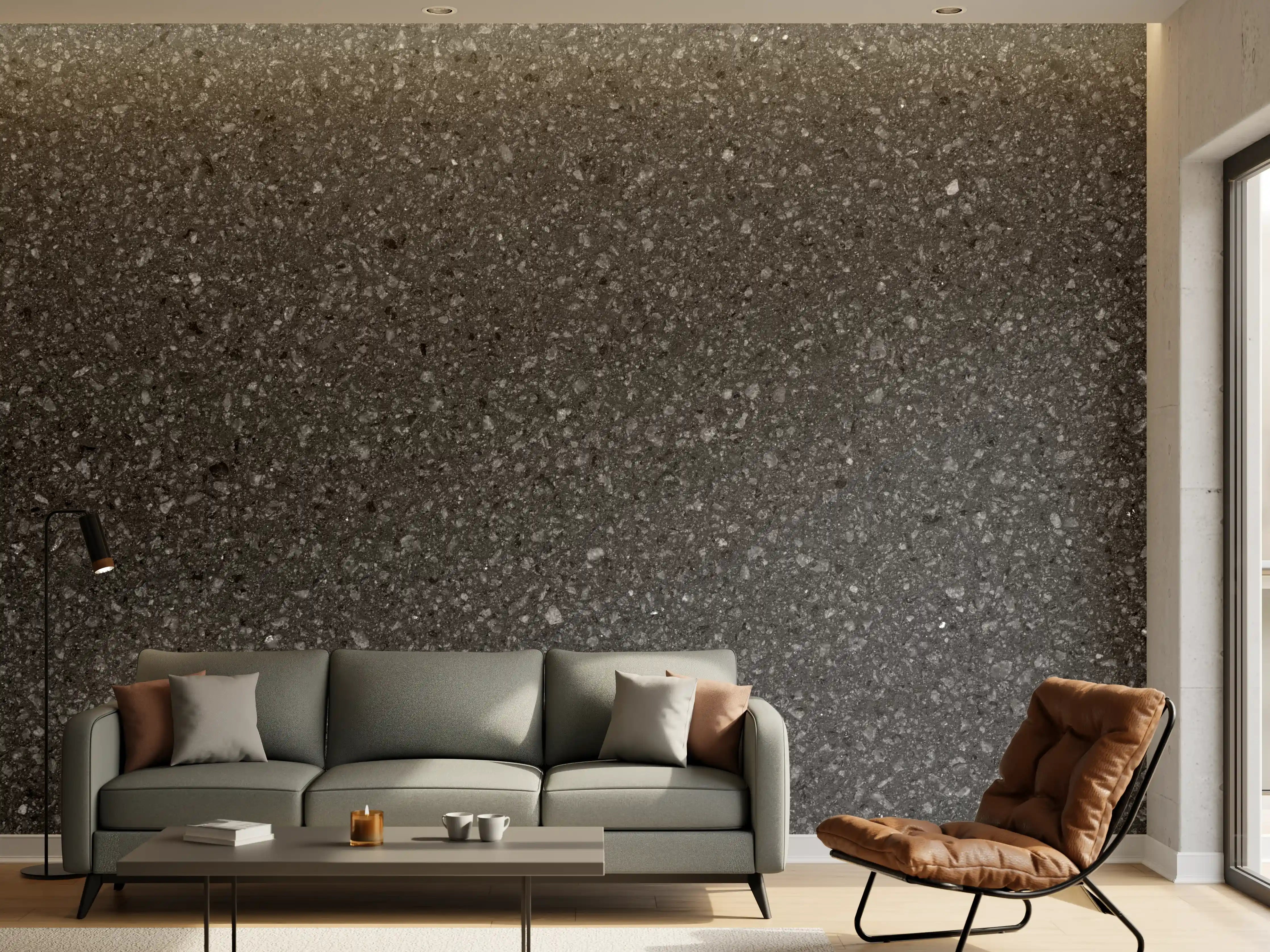 Wandverkleidung Wohnzimmer - Weißer Granit mit grauer Struktur