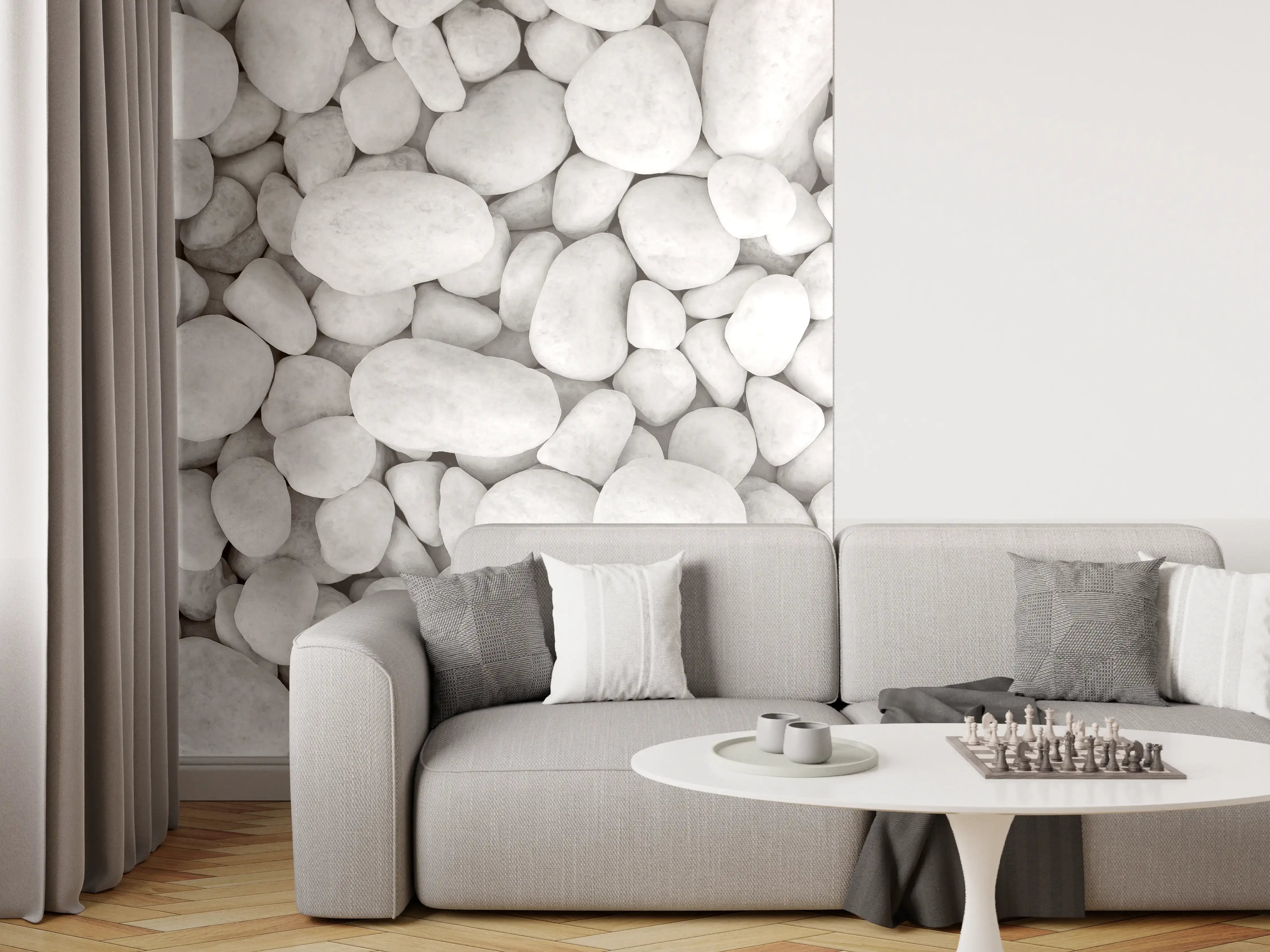 Wandverkleidung Wohnzimmer - Weißer Kieselstein