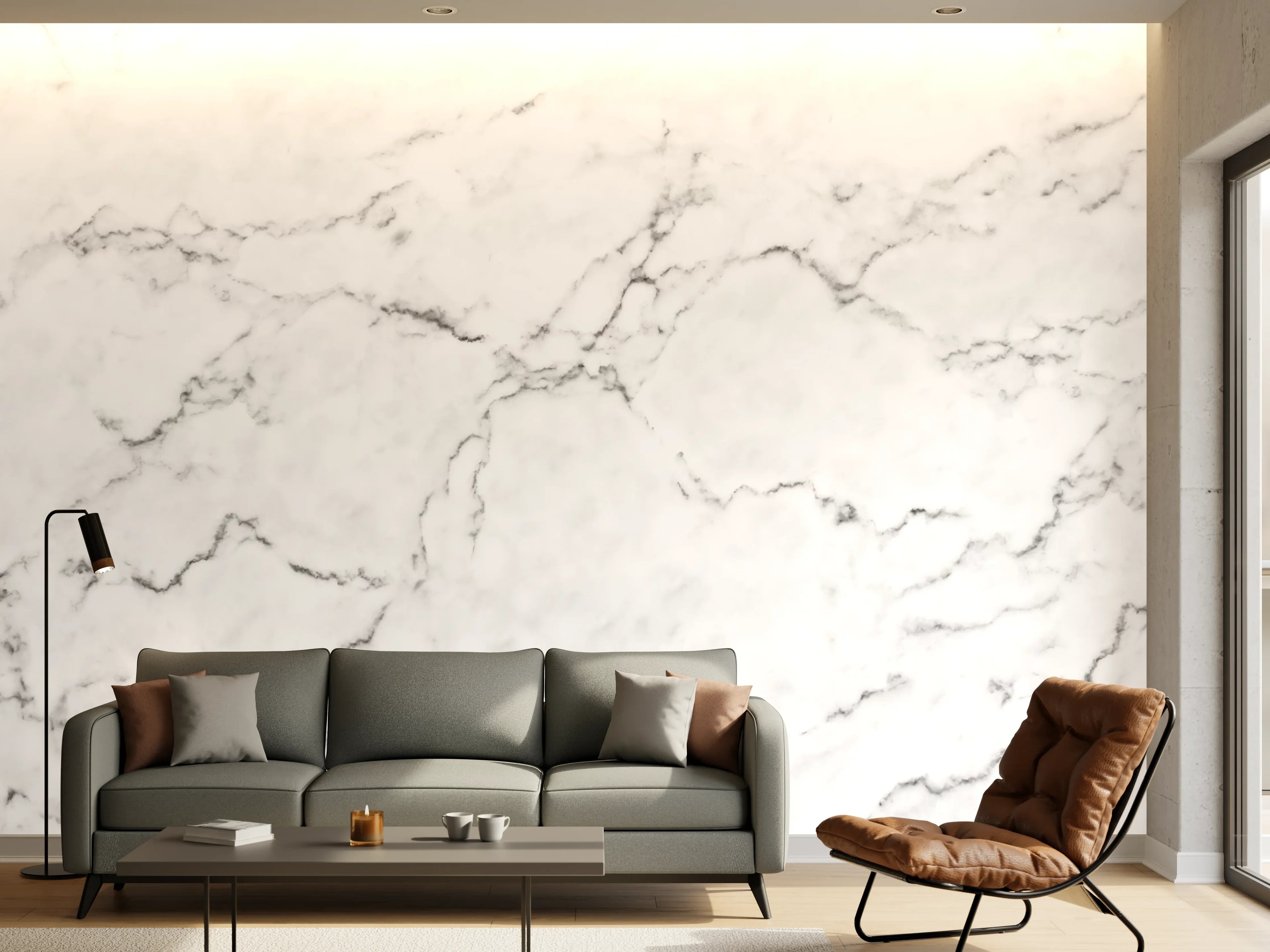 Wandverkleidung Wohnzimmer - Weißer Marmor