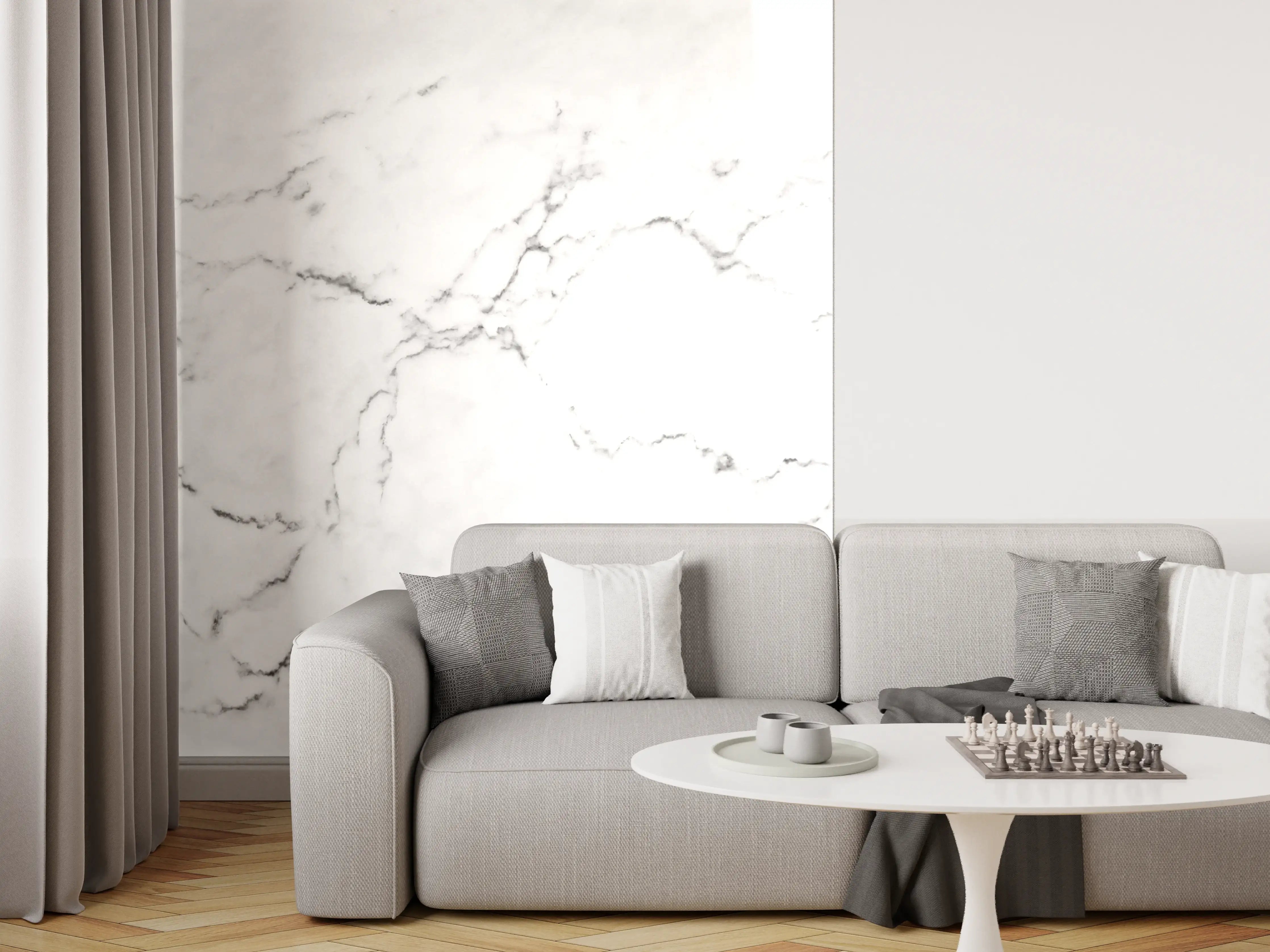 Wandverkleidung Wohnzimmer - Weißer Marmor