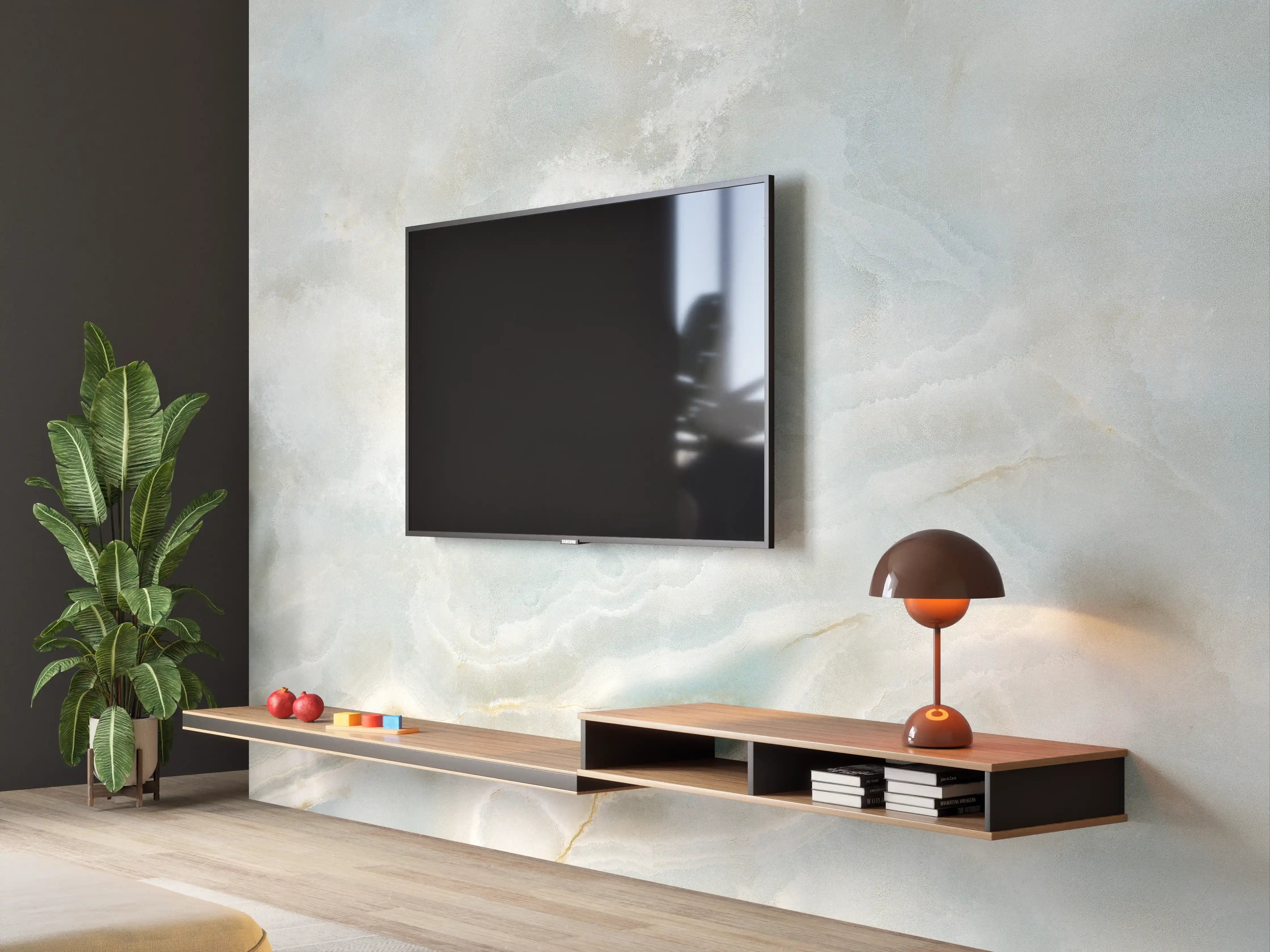 Wandverkleidung Wohnzimmer - Weißer Marmor mit Grautönen