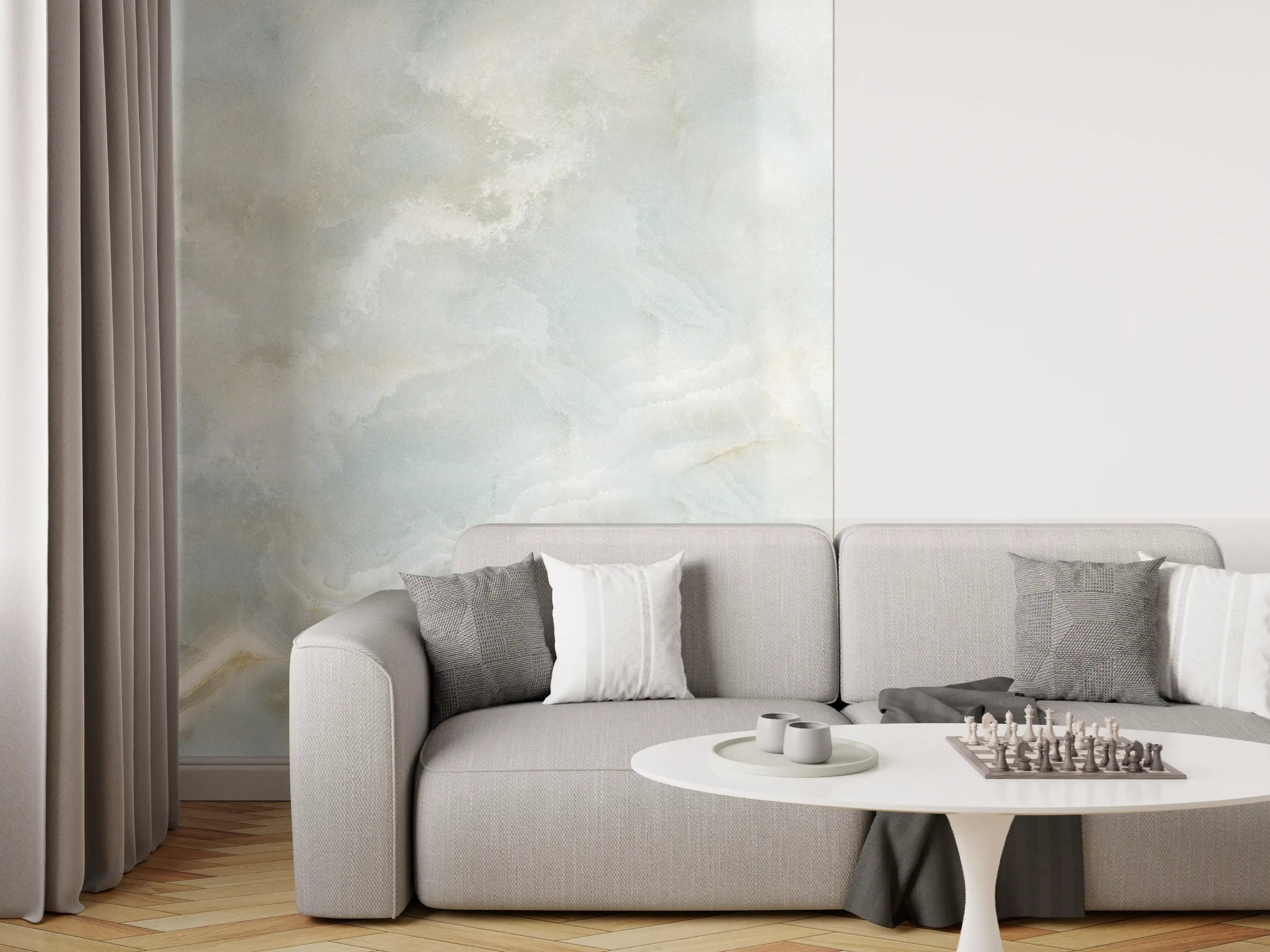 Wandverkleidung Wohnzimmer - Weißer Marmor mit Grautönen