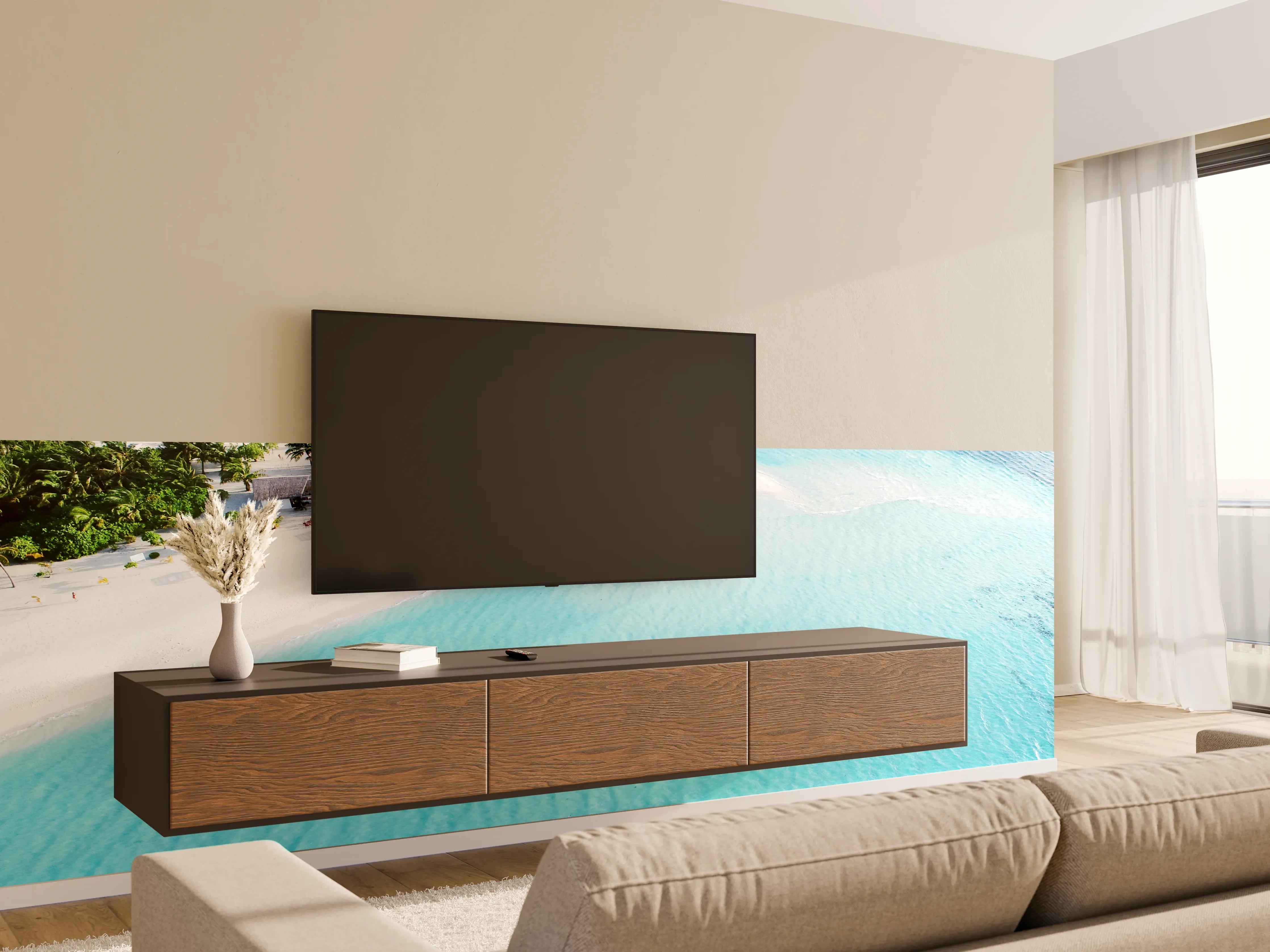 Wandverkleidung Wohnzimmer - Weißer Strand im sanften Grau