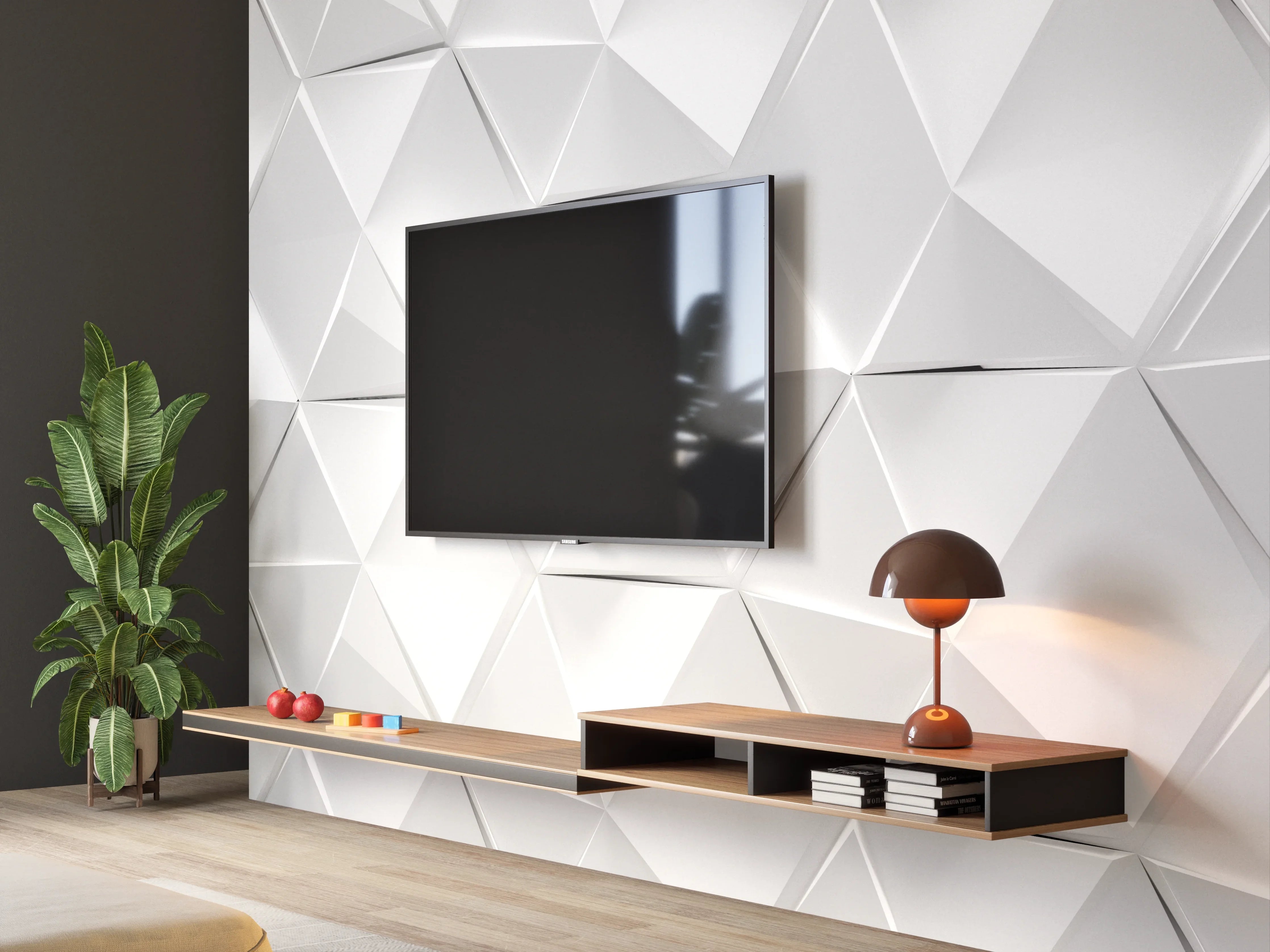 Wandverkleidung Wohnzimmer - Weißer futuristischer Hintergrund