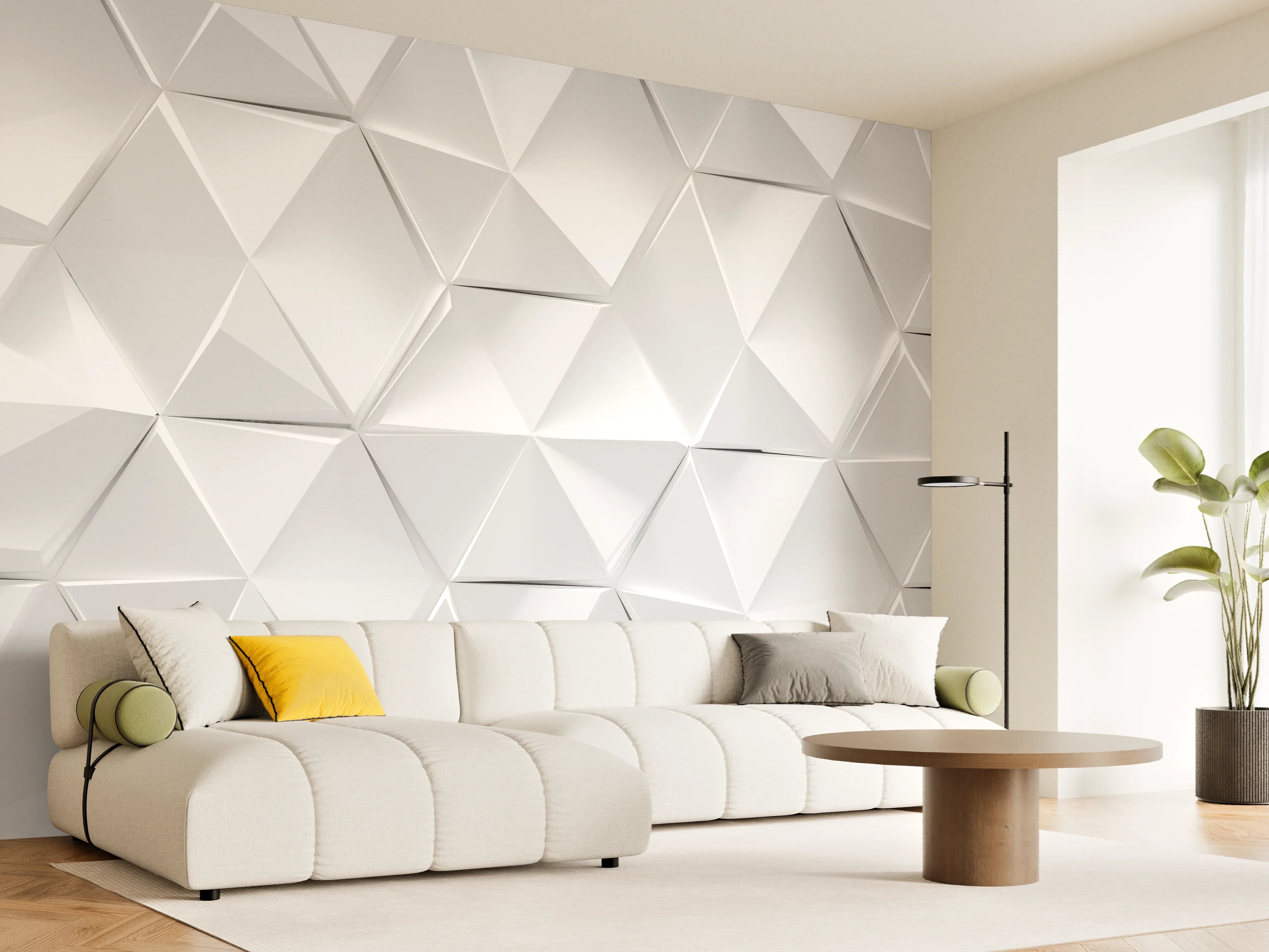 Wandverkleidung Wohnzimmer - Weißer futuristischer Hintergrund