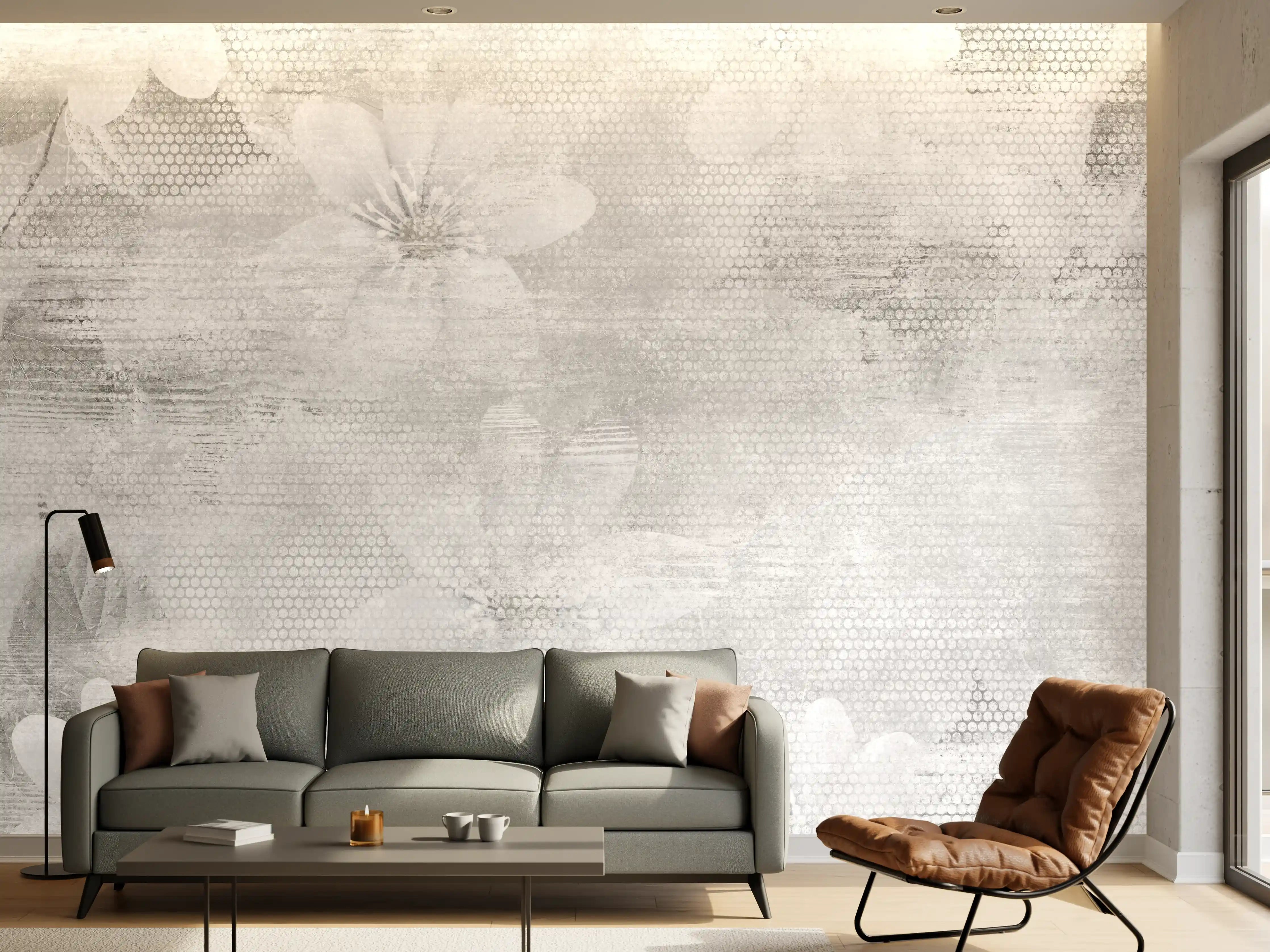 Wandverkleidung Wohnzimmer - Weißes Blumen Muster - Floral