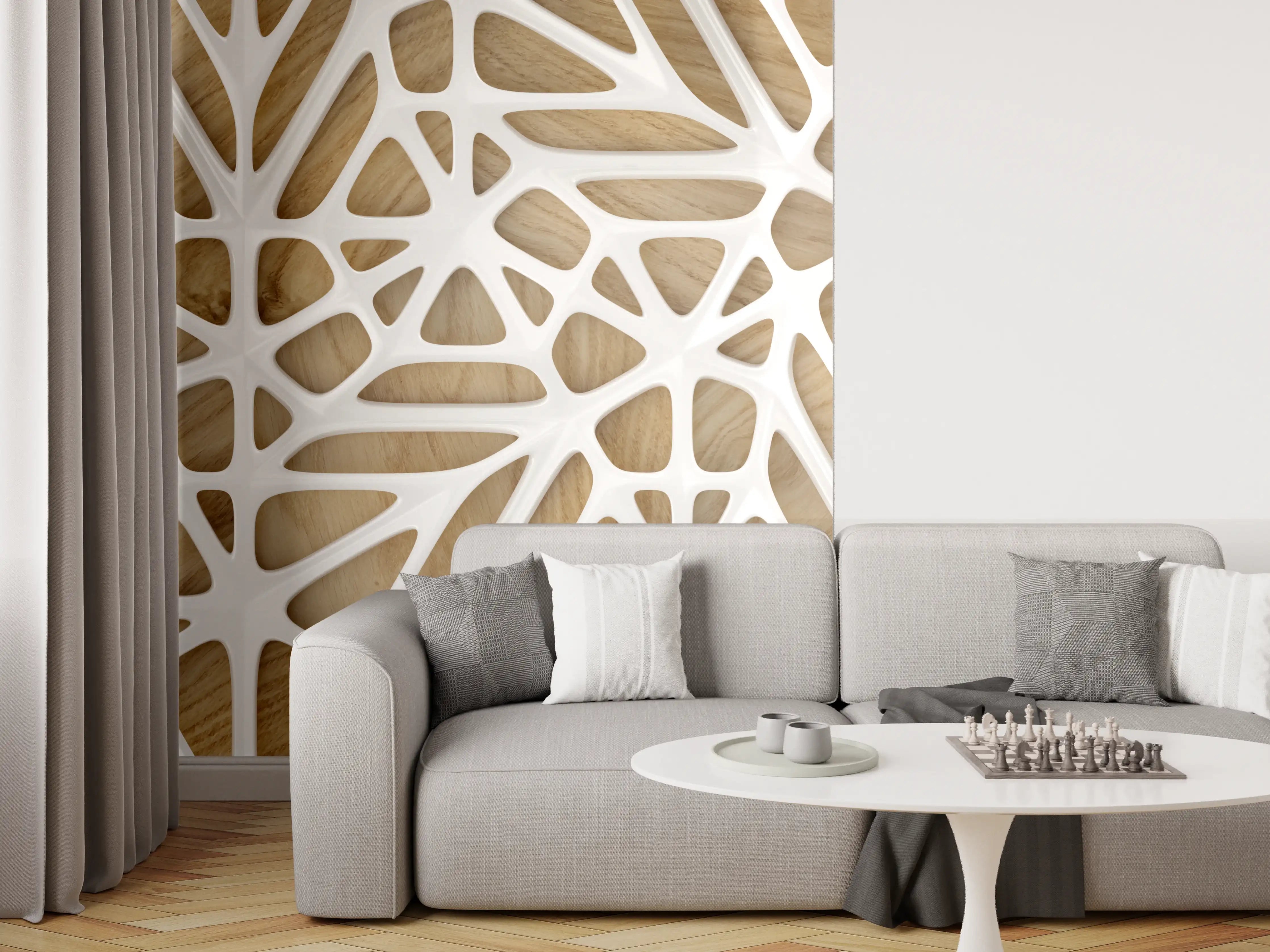 Wandverkleidung Wohnzimmer - Weißes Gitter Muster