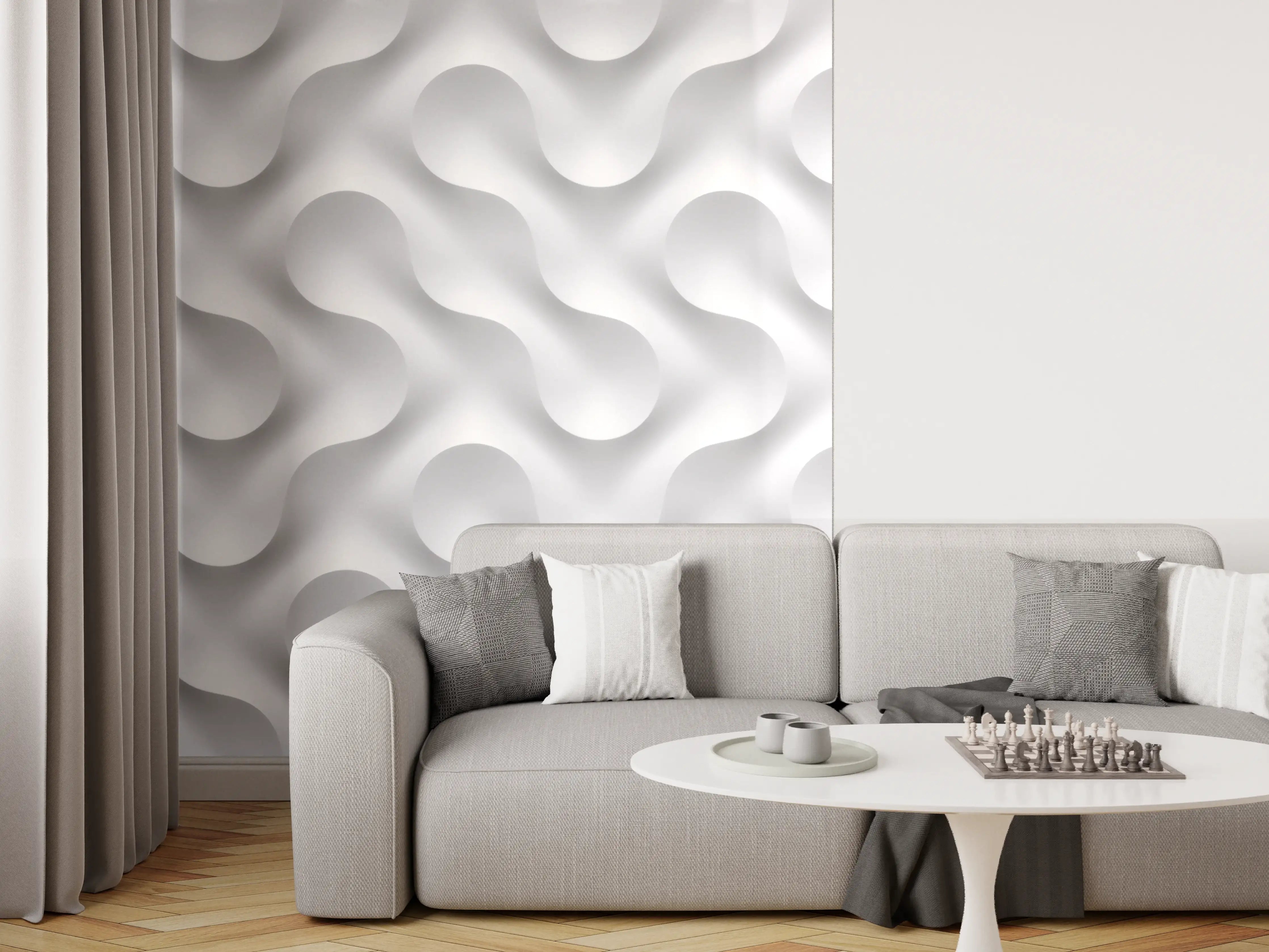 Wandverkleidung Wohnzimmer - Weißes Wellen Muster