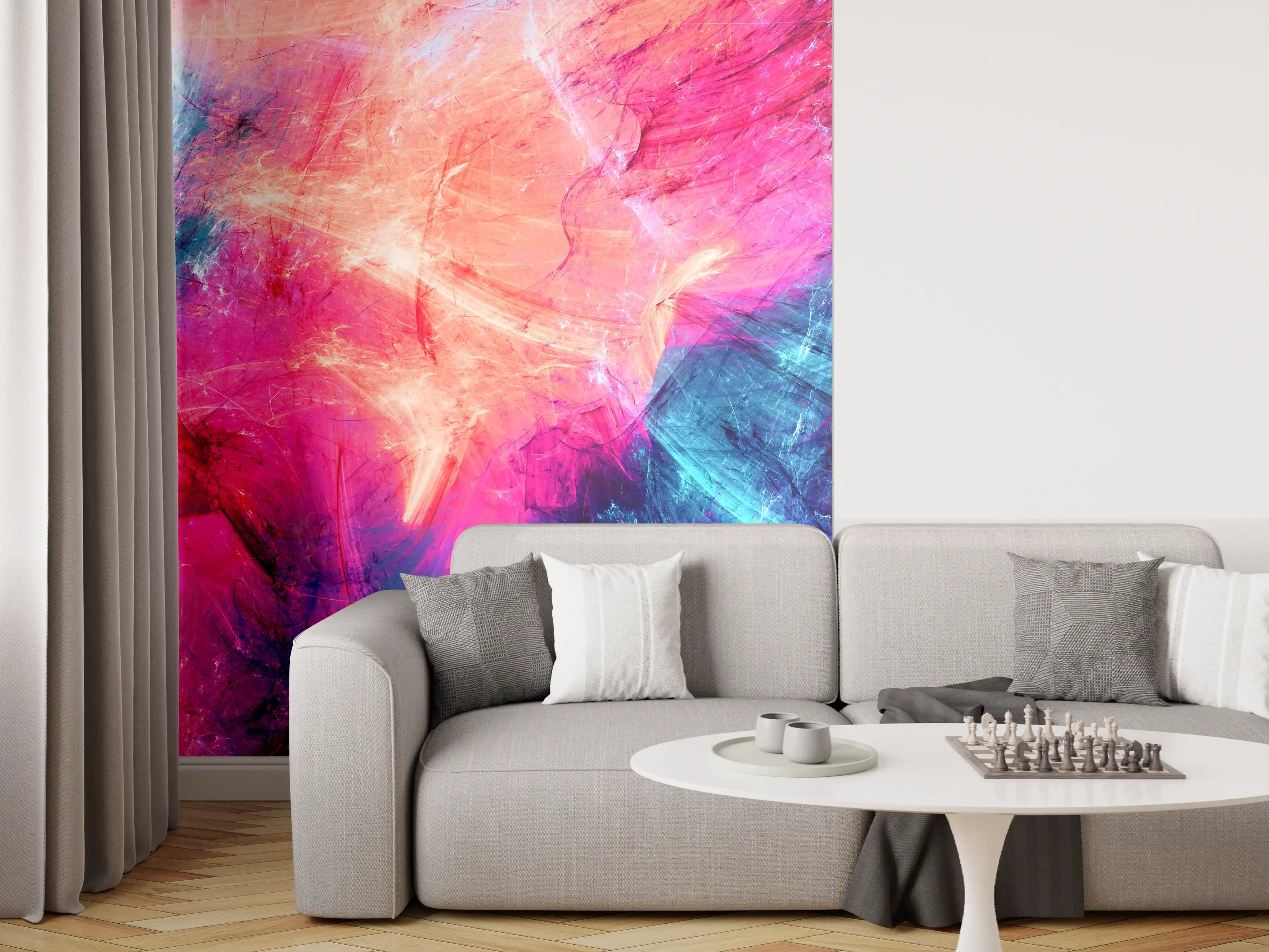 Wandverkleidung Wohnzimmer - Weißes abstraktes Farbenspiel