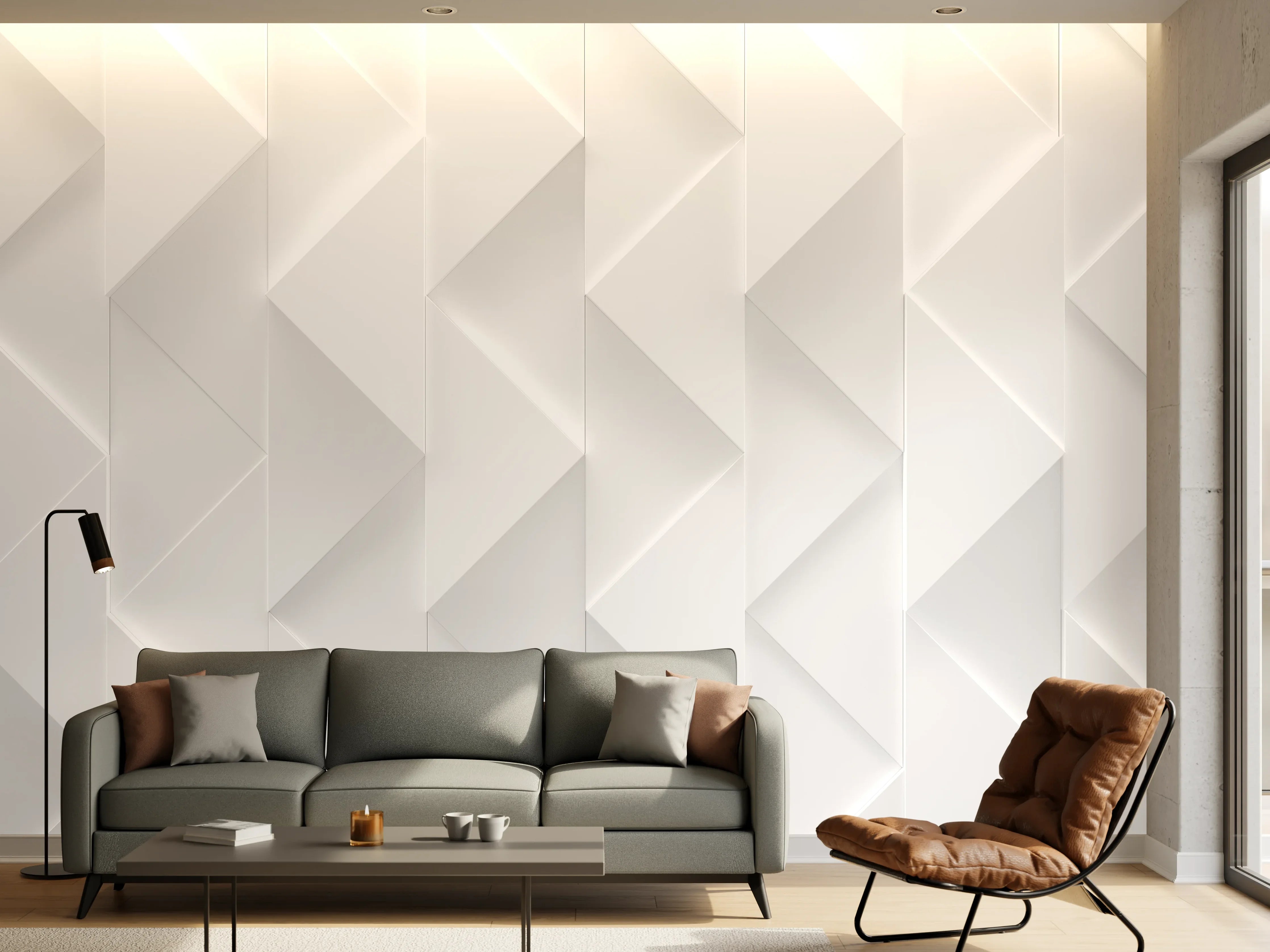 Wandverkleidung Wohnzimmer - Weißes futuristisches Muster