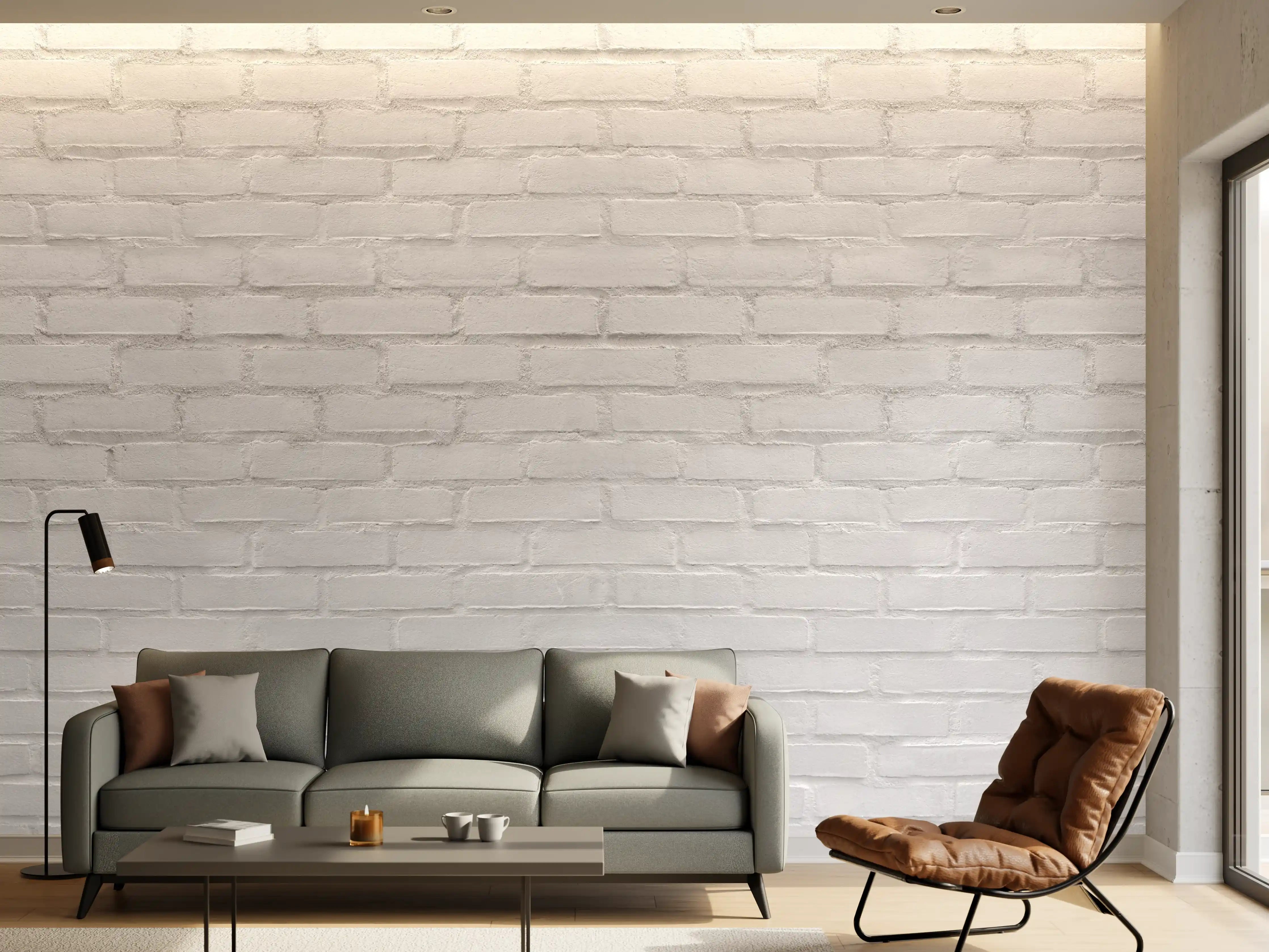 Wandverkleidung Wohnzimmer - Weißliche Ziegelwand