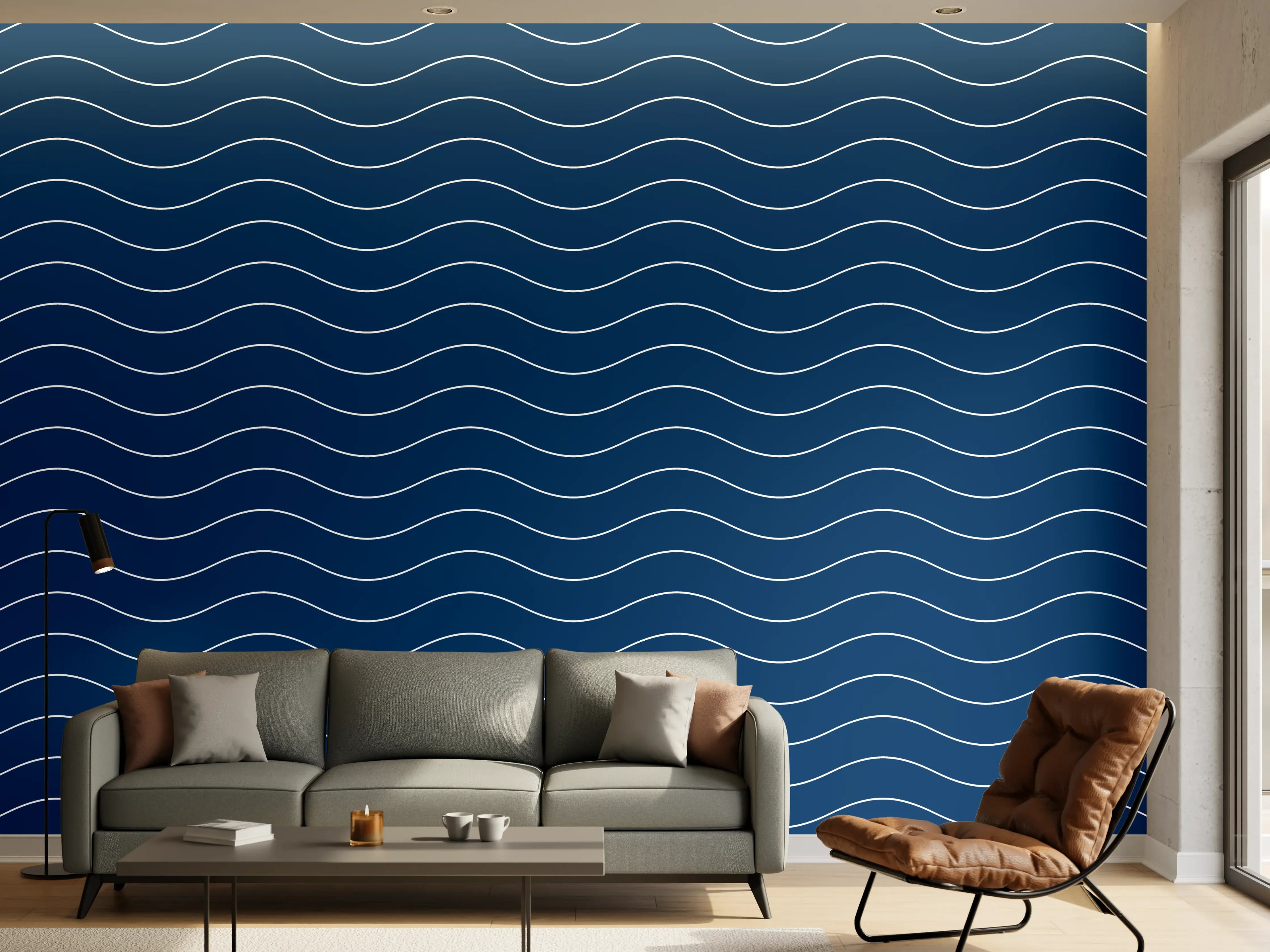 Wandverkleidung Wohnzimmer - Wellenmuster in Blau - Moderne Wanddekoration