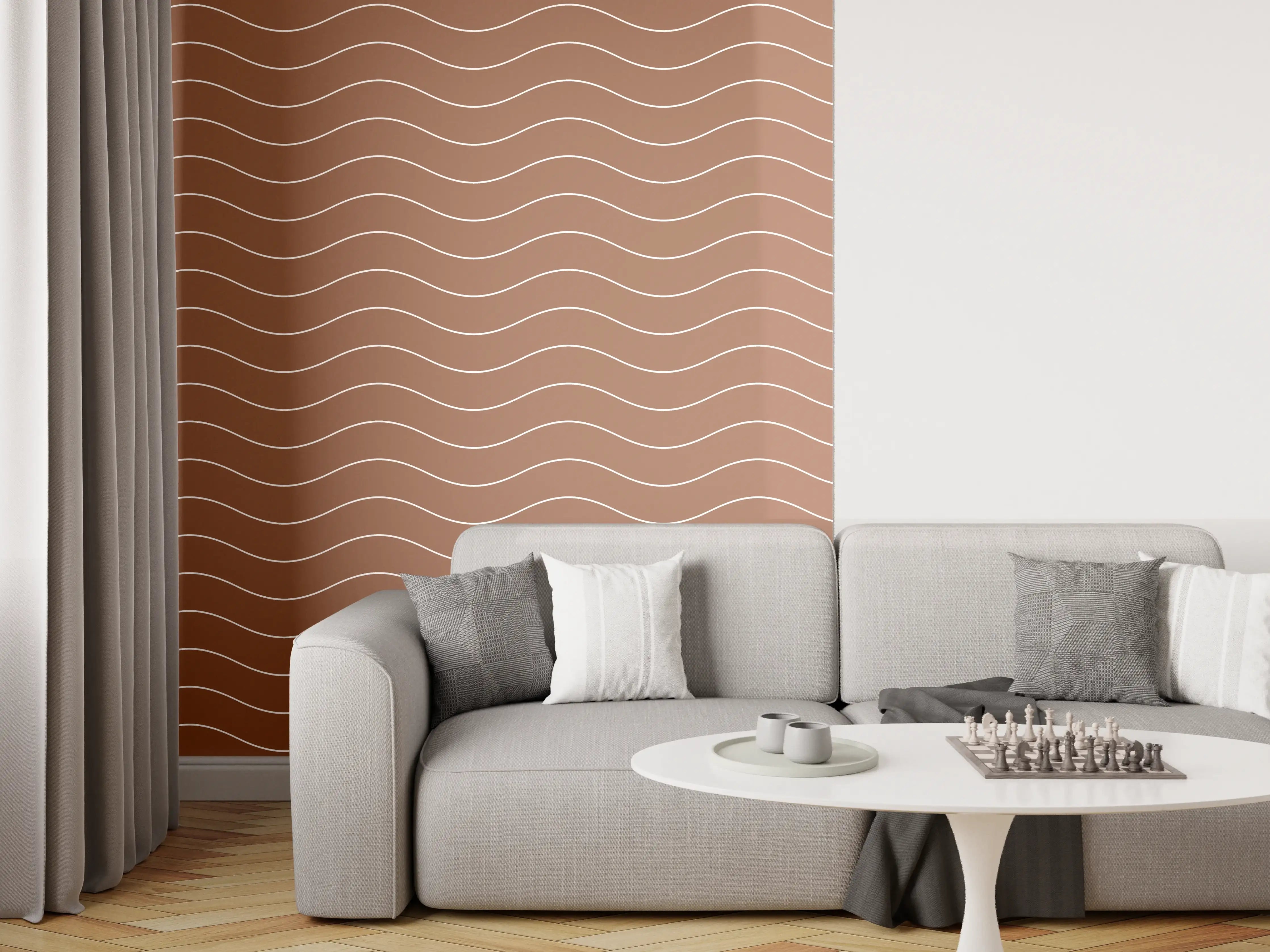 Wandverkleidung Wohnzimmer - Wellenmuster in Braun und Beige