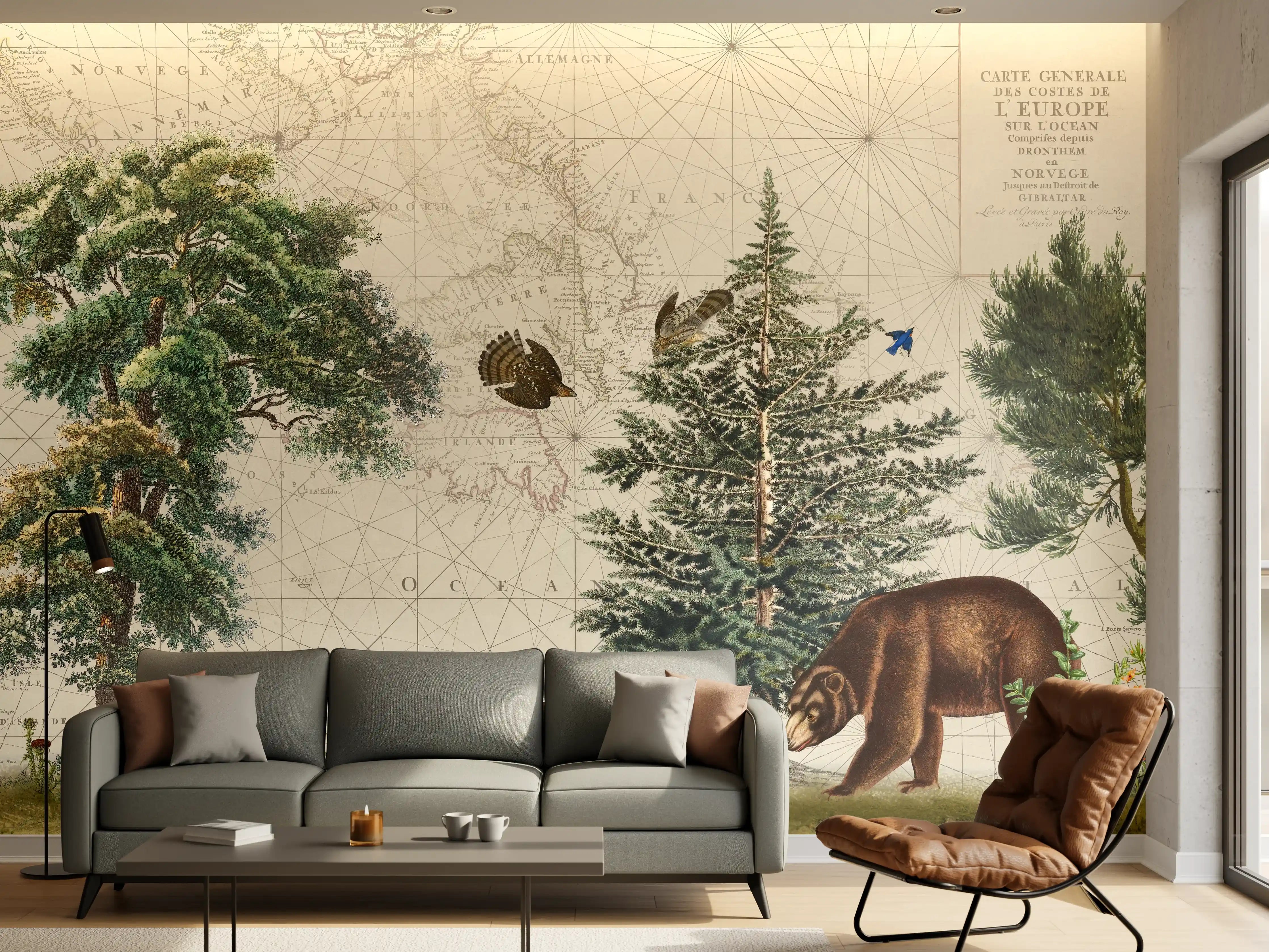 Wandverkleidung Wohnzimmer - Weltkarte mit tropischem Wald