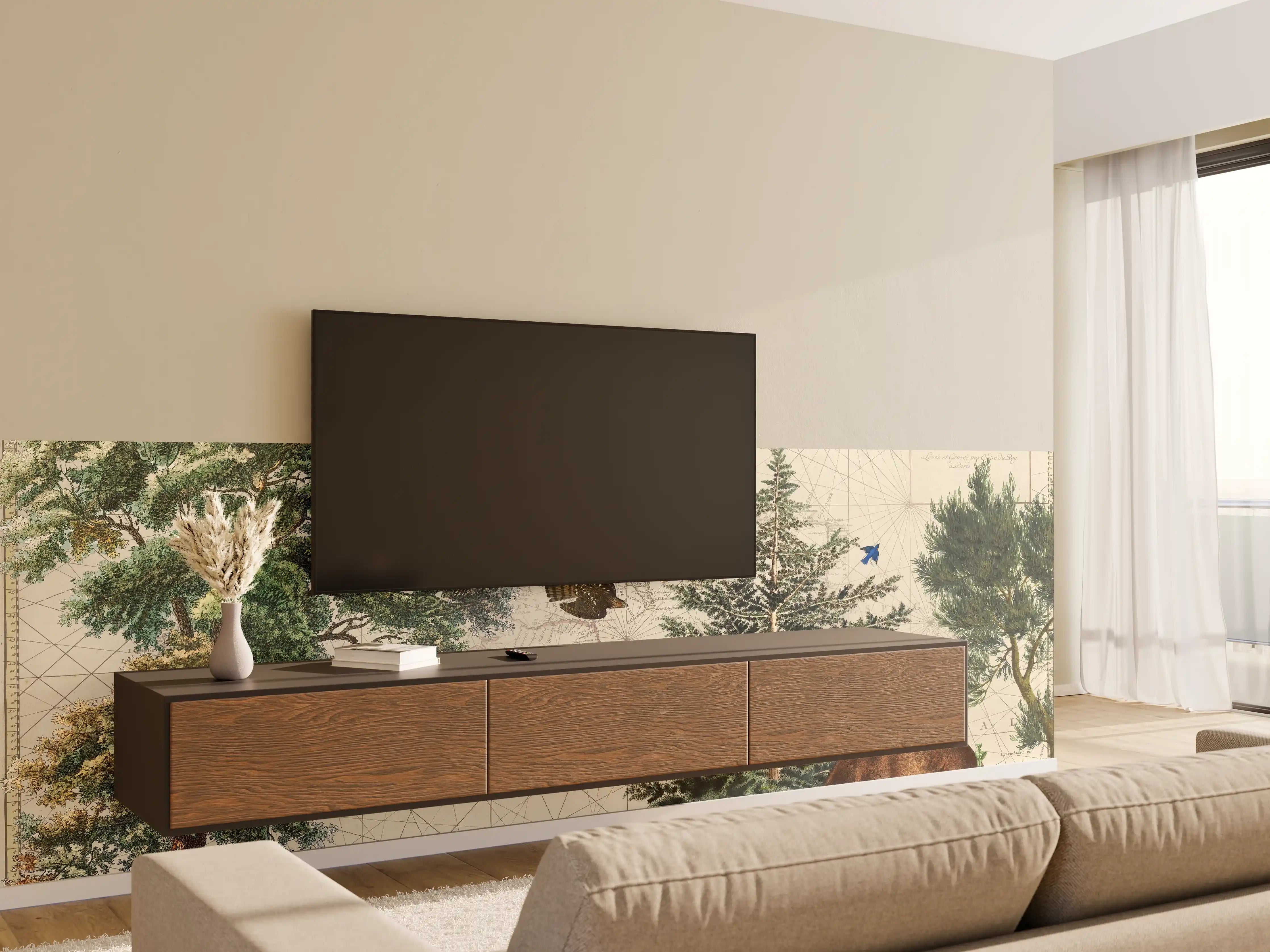Wandverkleidung Wohnzimmer - Weltkarte mit tropischem Wald