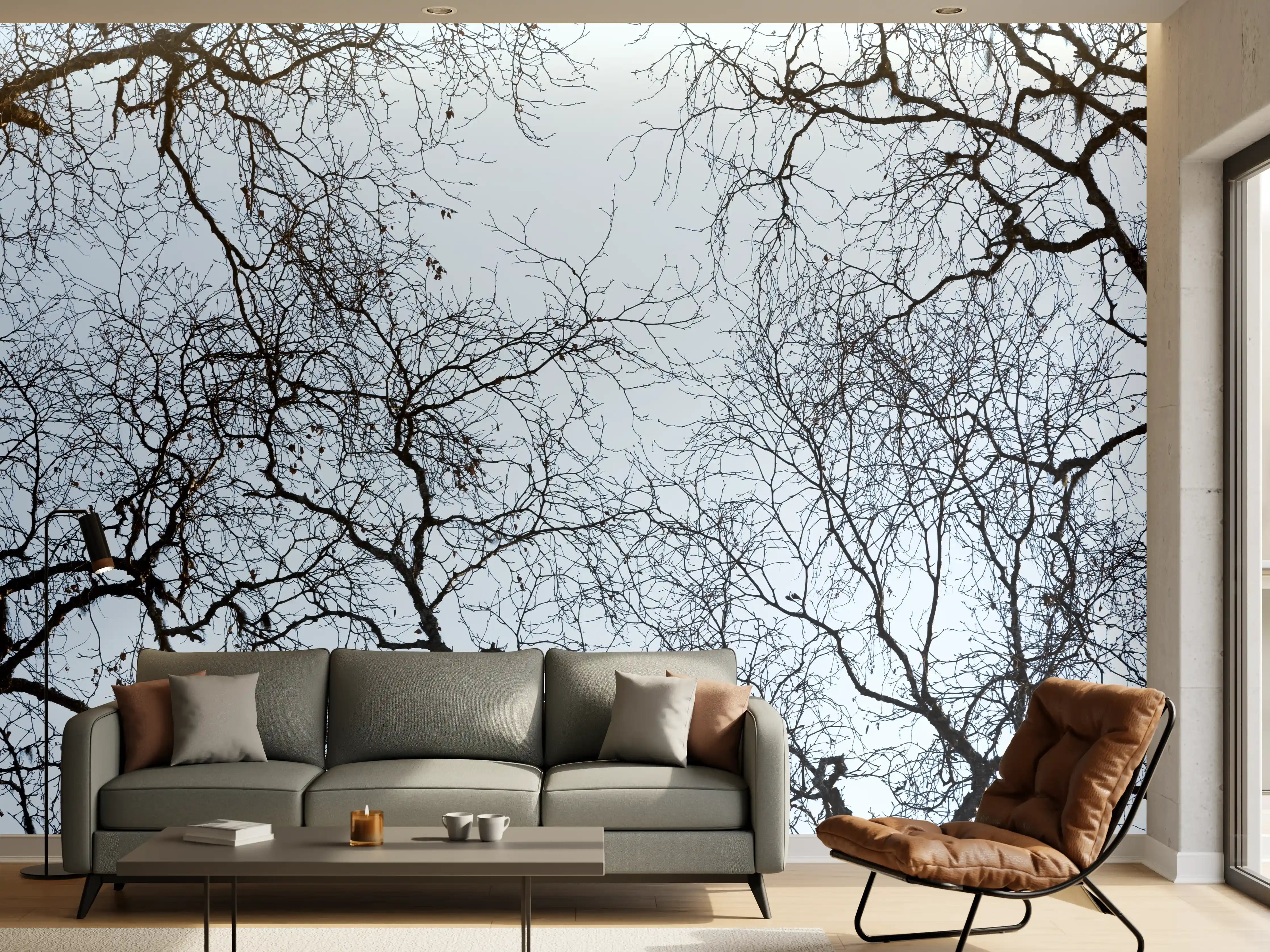 Wandverkleidung Wohnzimmer - Winterliche Baumlandschaft im Frost