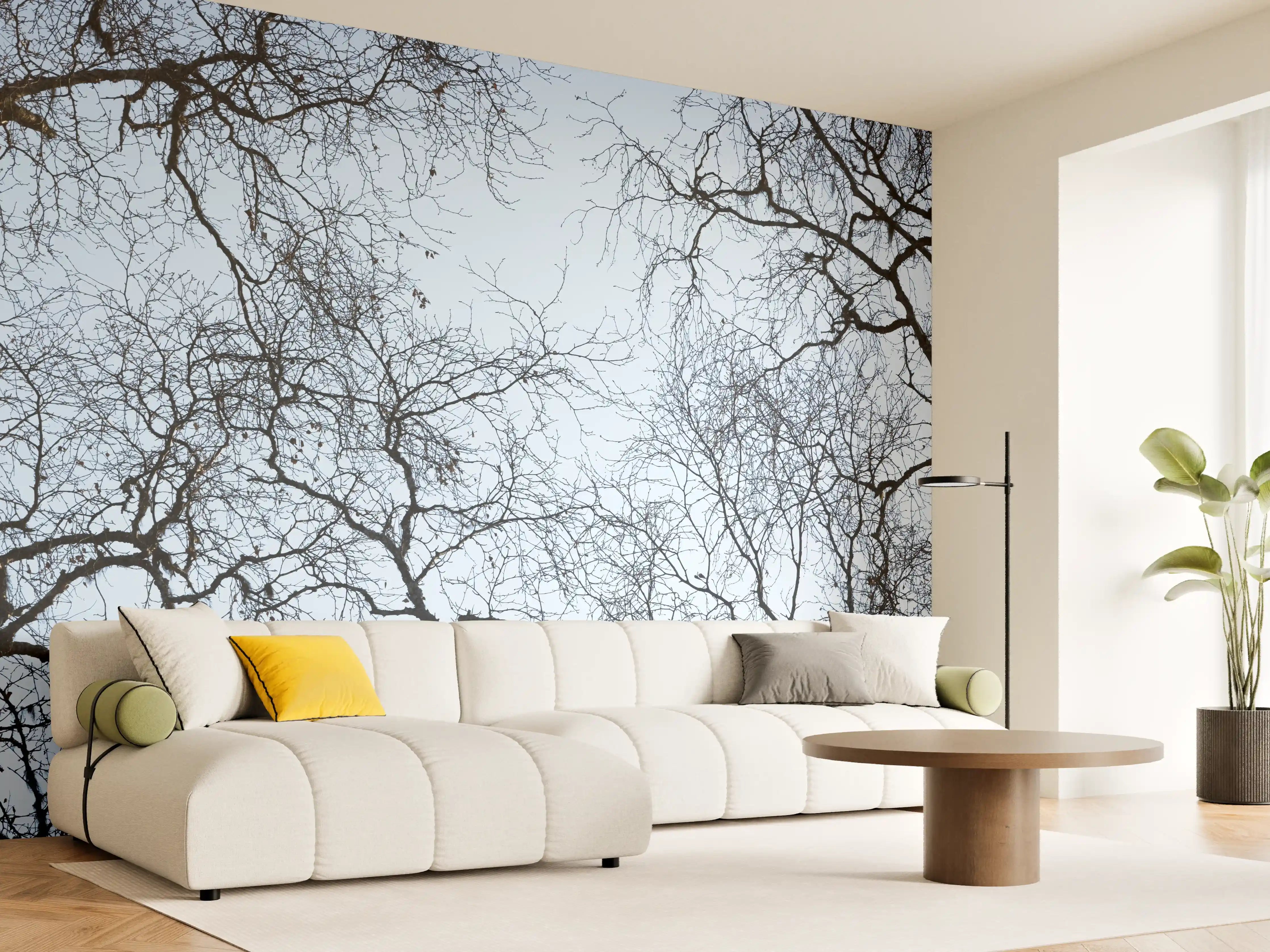 Wandverkleidung Wohnzimmer - Winterliche Baumlandschaft im Frost