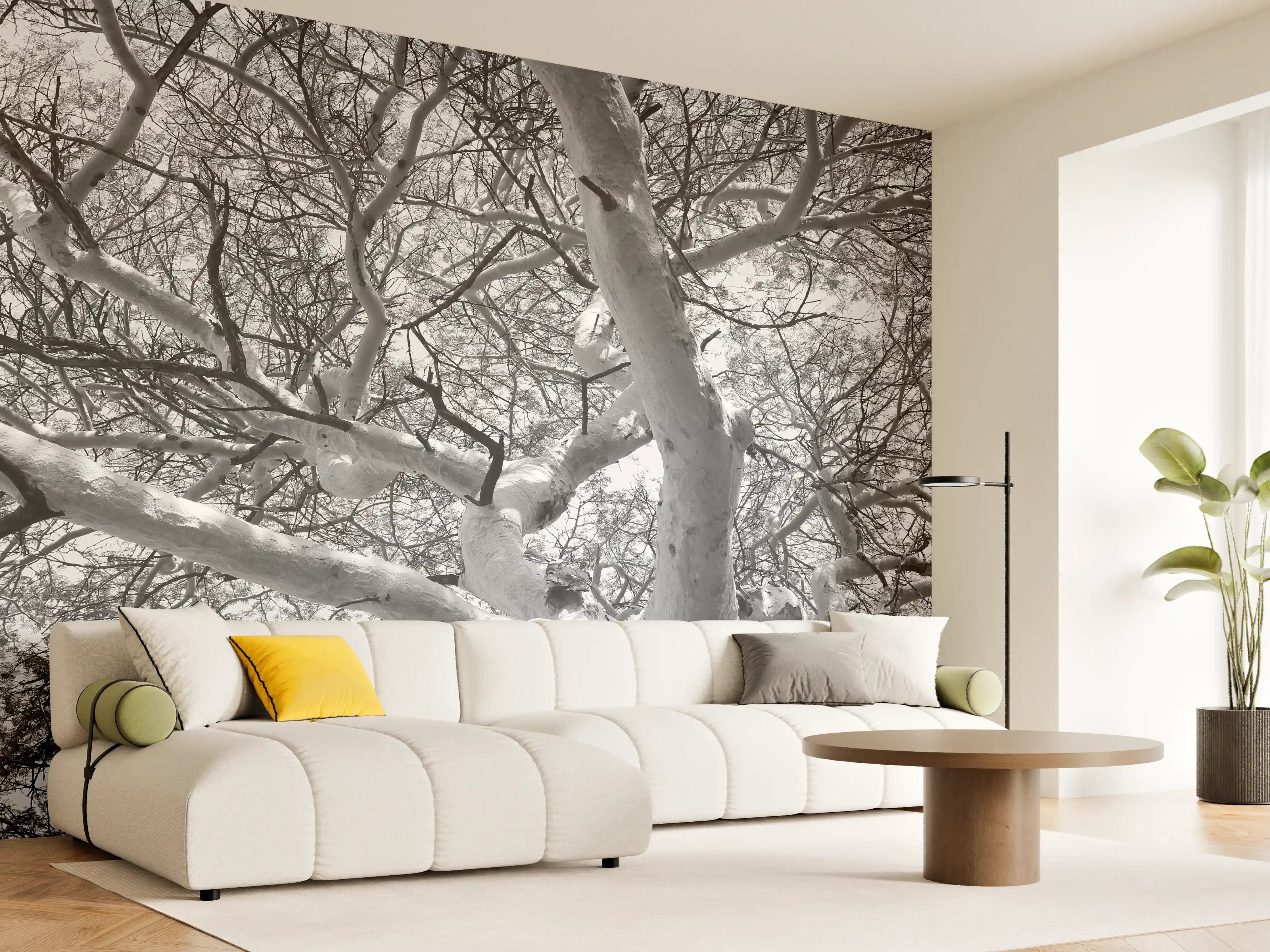 Wandverkleidung Wohnzimmer - Winterlicher Baum in Schneelandschaft