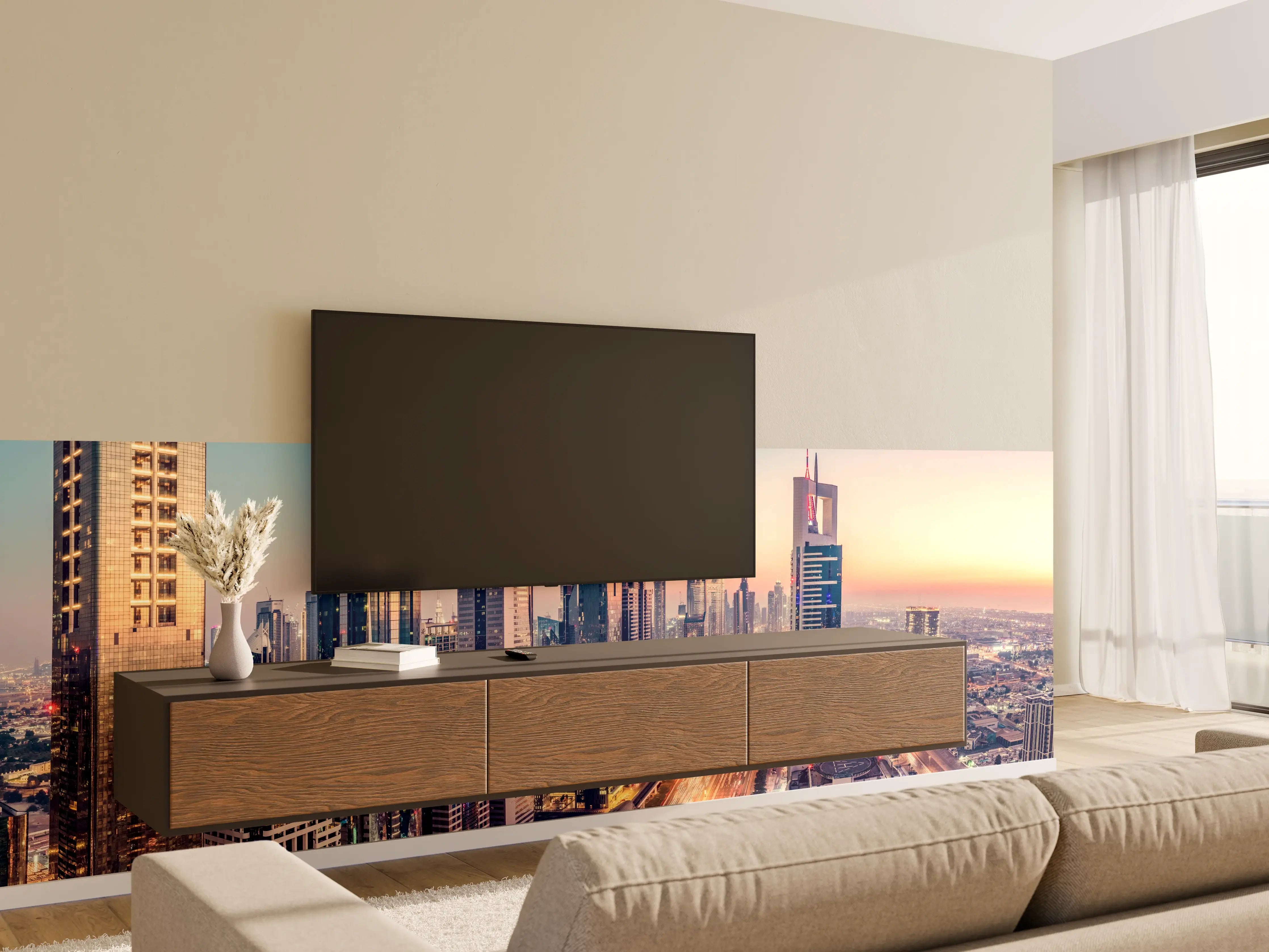 Wandverkleidung Wohnzimmer - Wolkenkratzer - Hochhäuser in der Innenstadt von Dubai