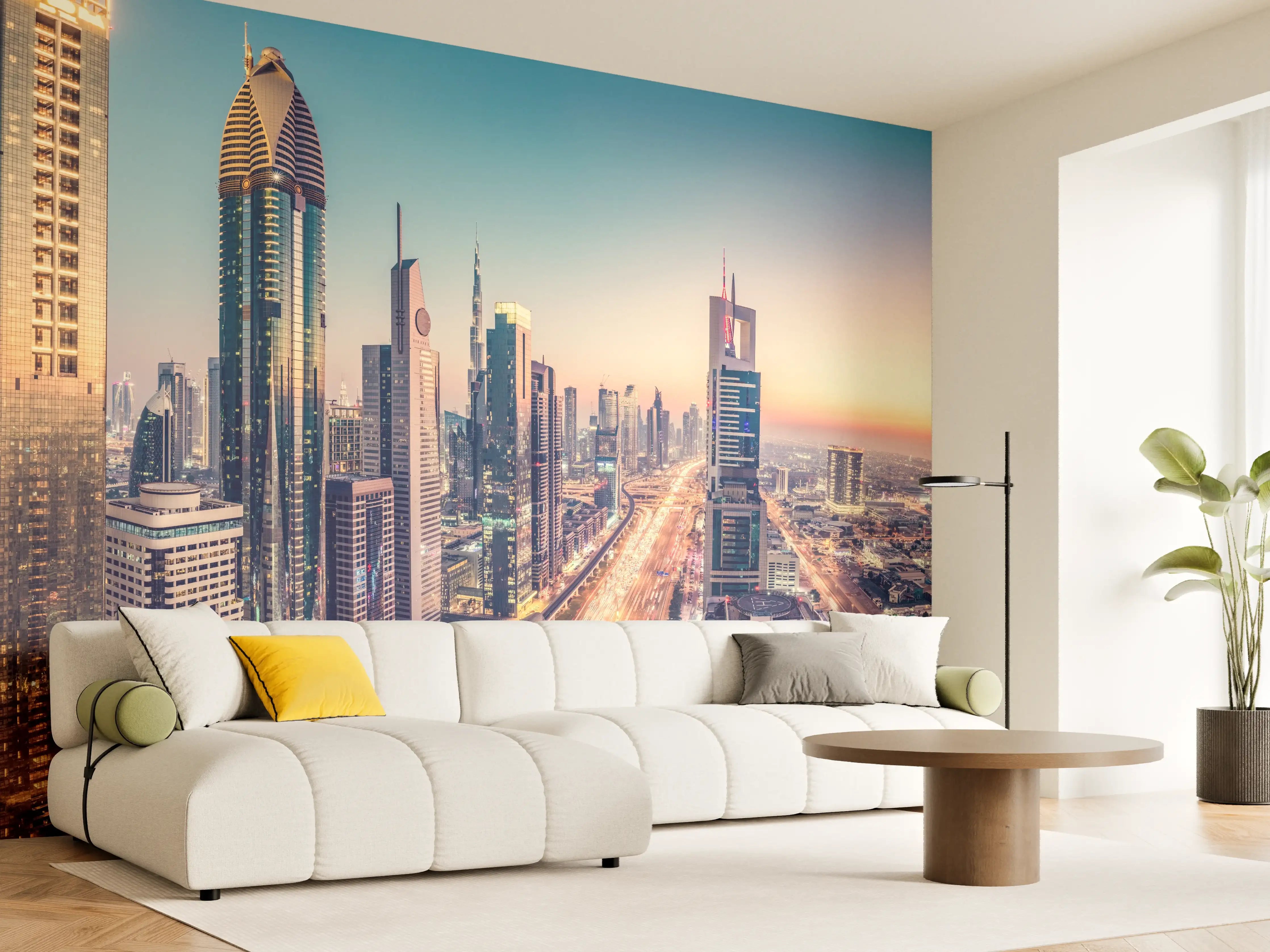 Wandverkleidung Wohnzimmer - Wolkenkratzer - Hochhäuser in der Innenstadt von Dubai