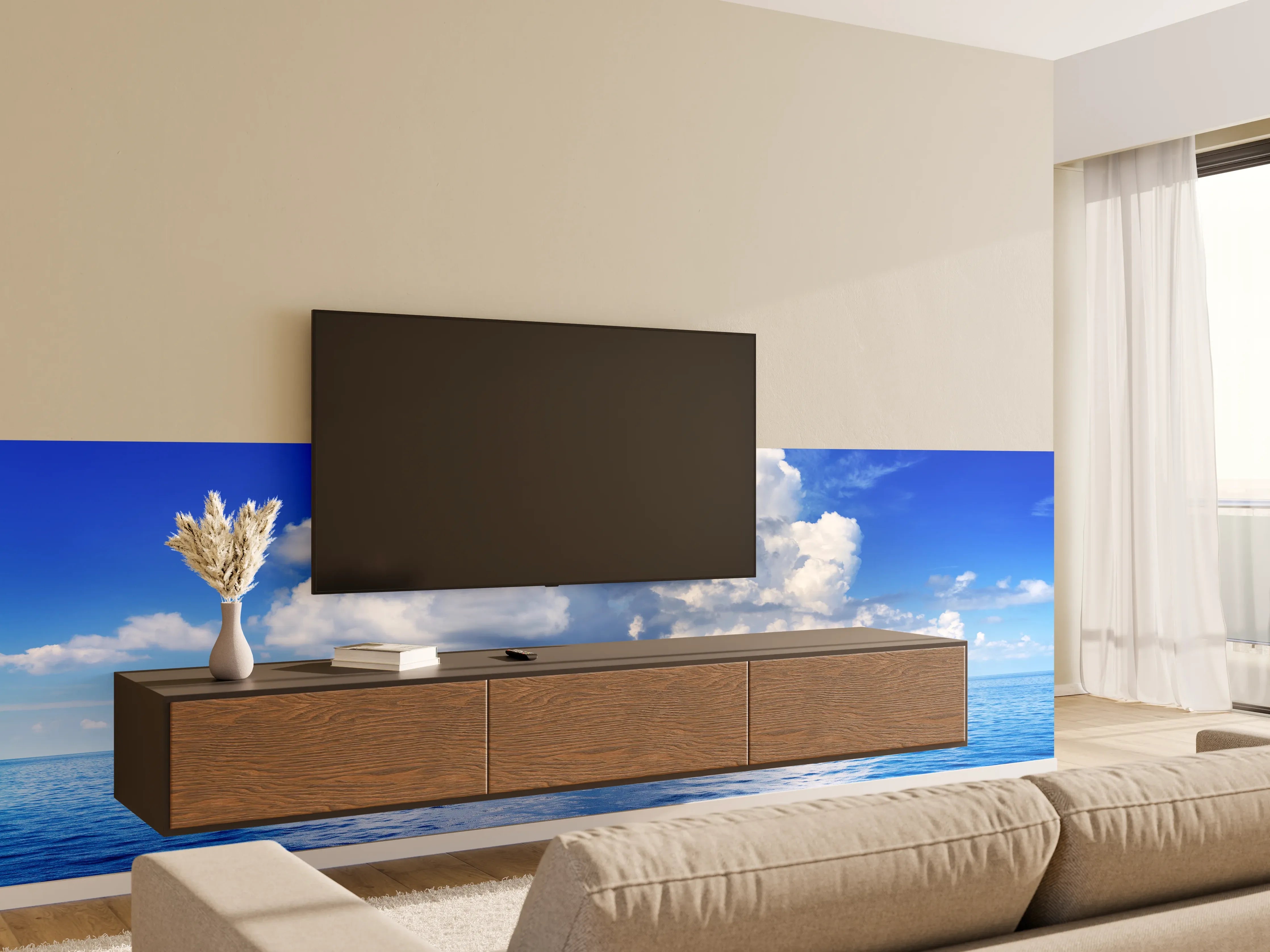 Wandverkleidung Wohnzimmer - Wolkenkulisse über dem Ozean