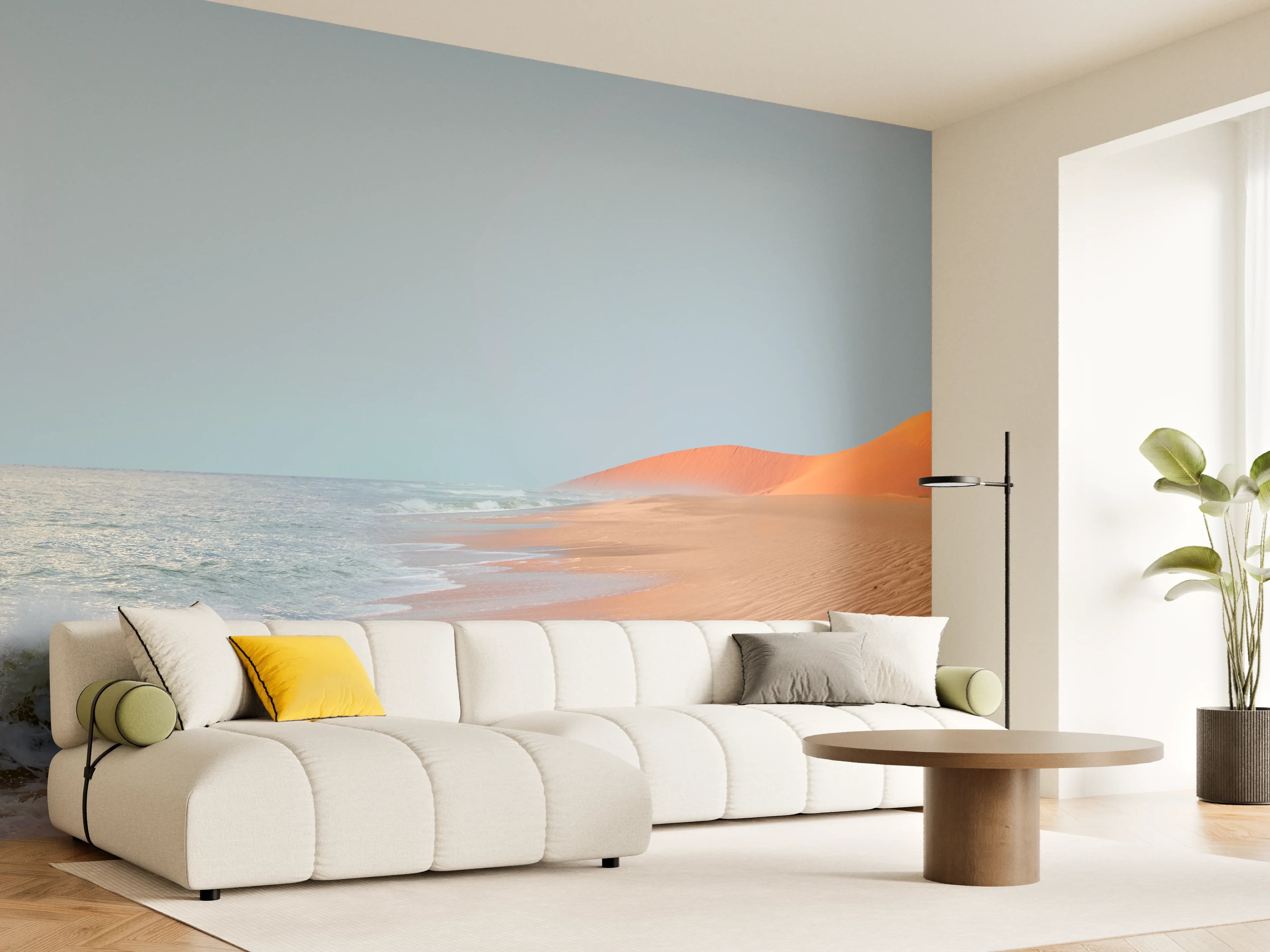 Wandverkleidung Wohnzimmer - Wüstenstrand bei Sonnenaufgang