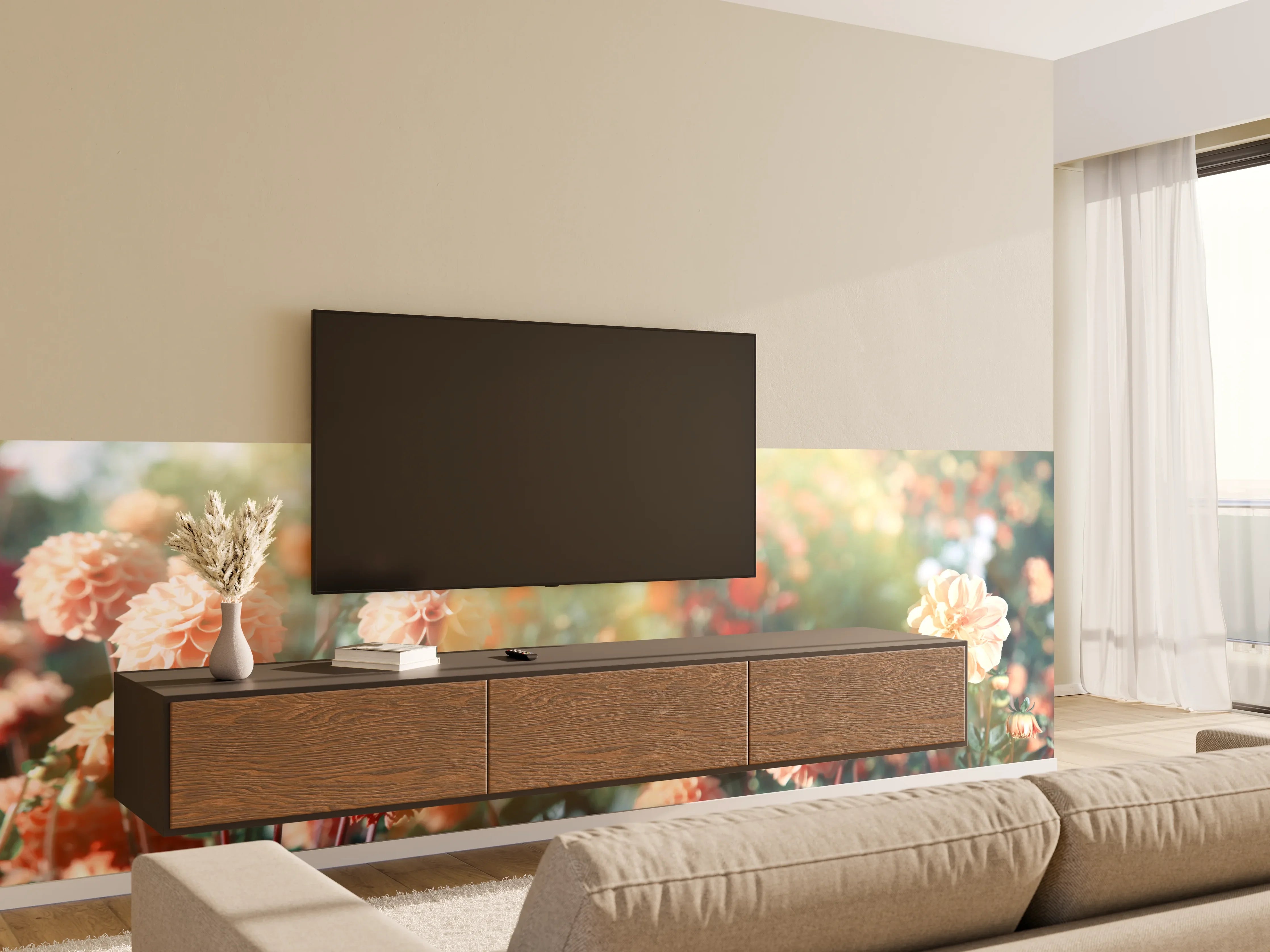 Wandverkleidung Wohnzimmer - Wunderschöne Blumen im Sommer