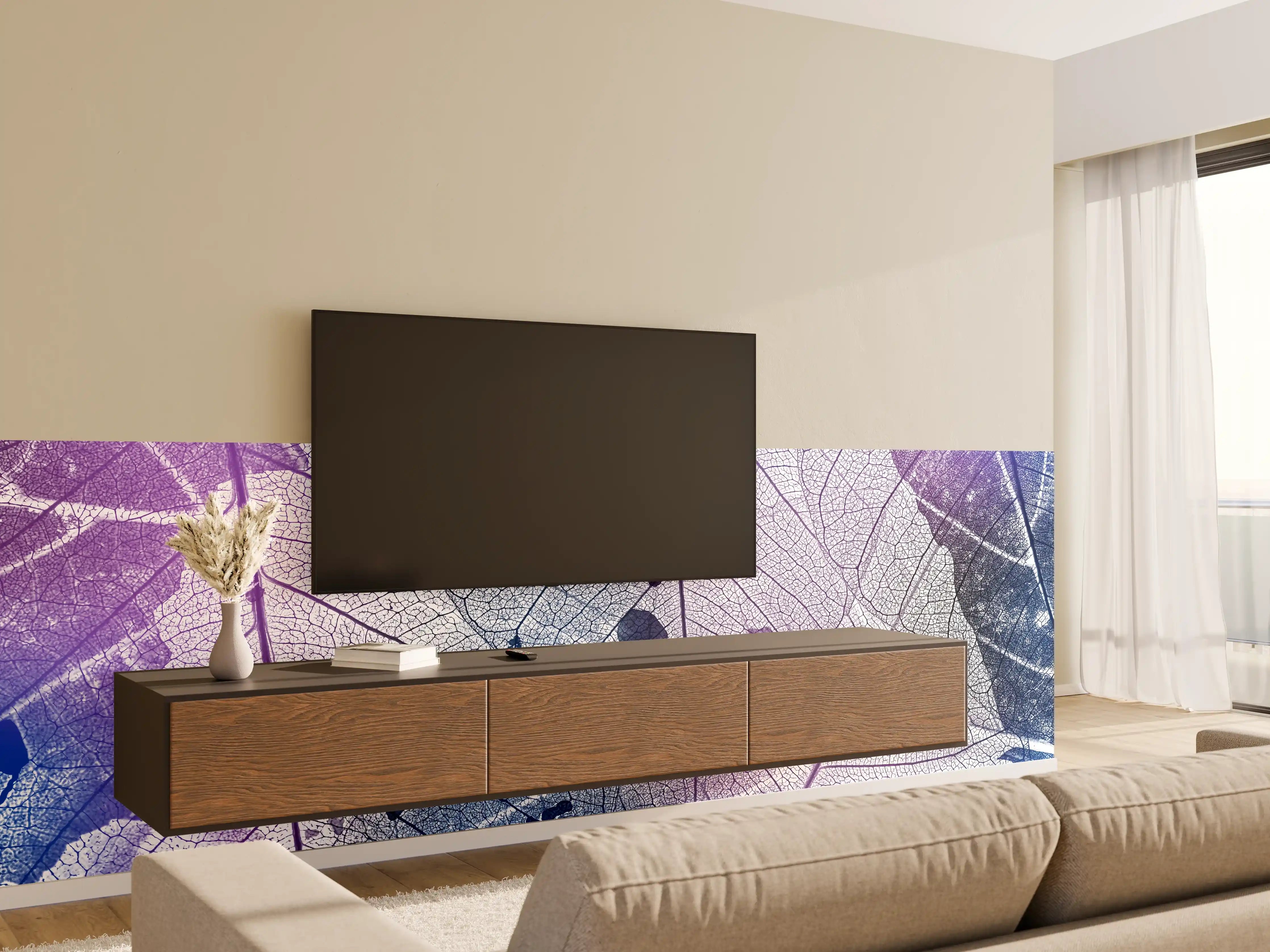 Wandverkleidung Wohnzimmer - Wunderschöne Naturaufnahme mit blauen und violetten Farbtönen