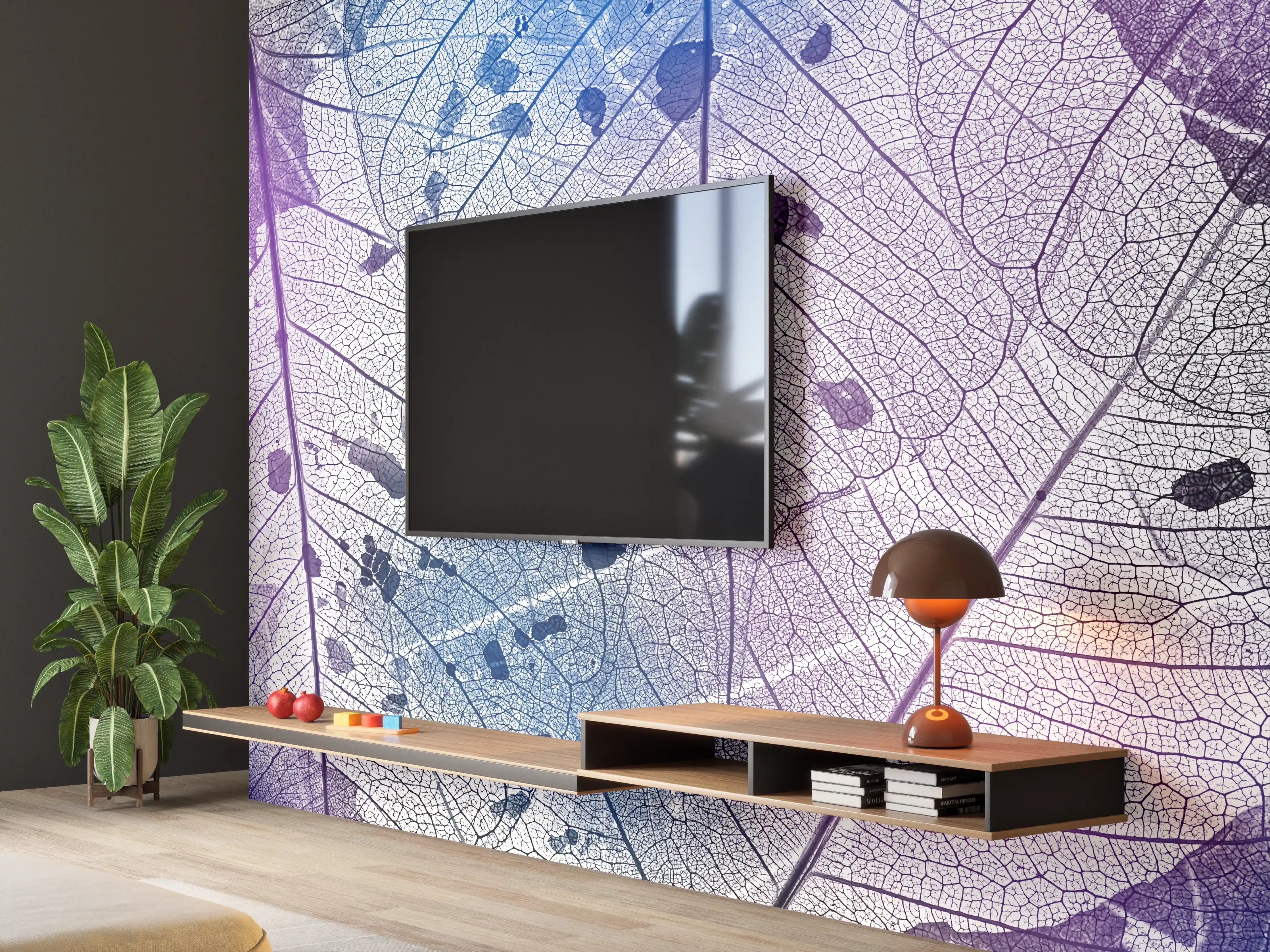Wandverkleidung Wohnzimmer - Wunderschöne Naturaufnahme mit blauen und violetten Farbtönen