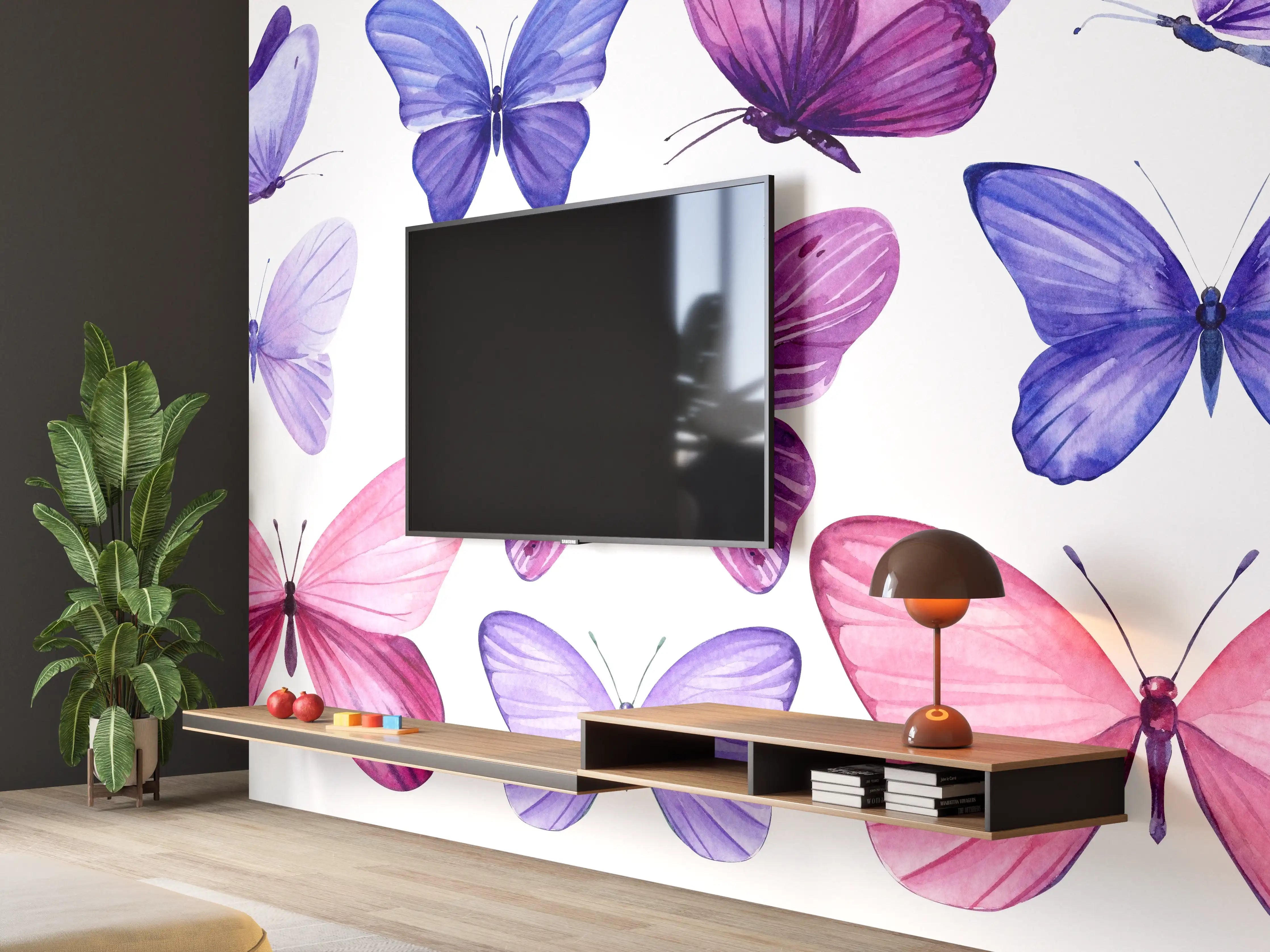 Wandverkleidung Wohnzimmer - Wunderschöne Schmetterlinge auf weißem Hintergrund