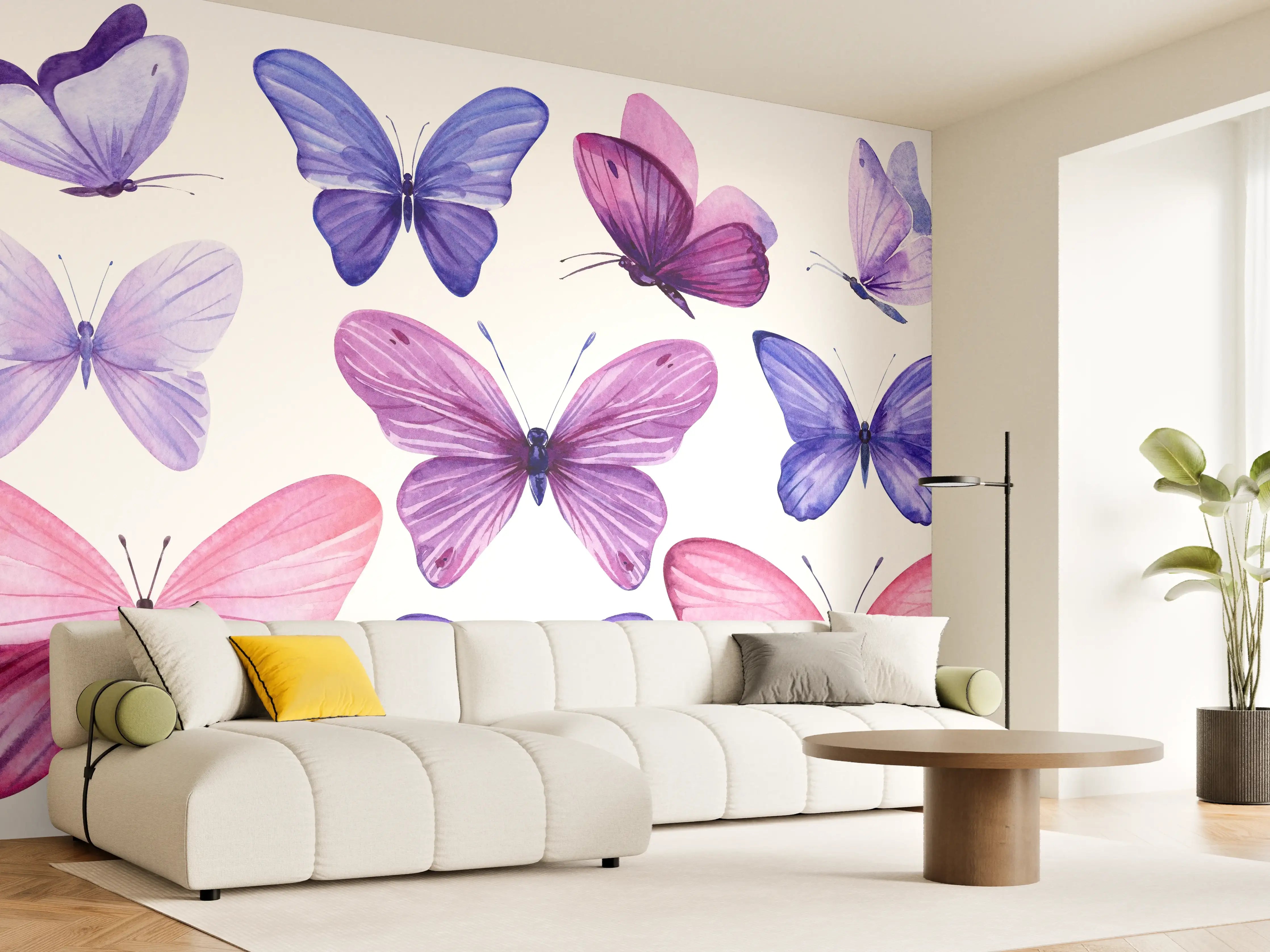 Wandverkleidung Wohnzimmer - Wunderschöne Schmetterlinge auf weißem Hintergrund