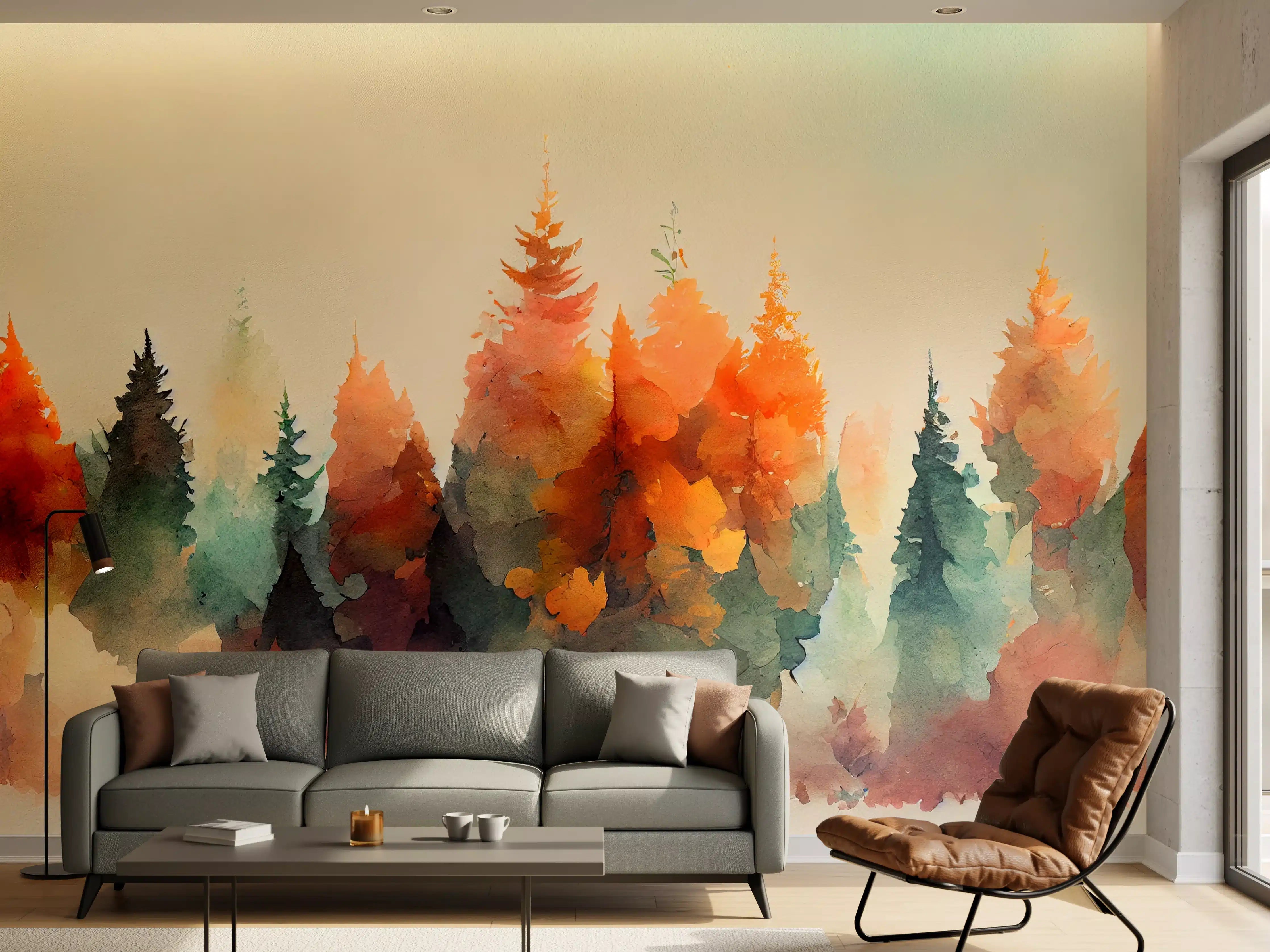 Wandverkleidung Wohnzimmer - Wunderschöne Wasserfarben-Landschaft