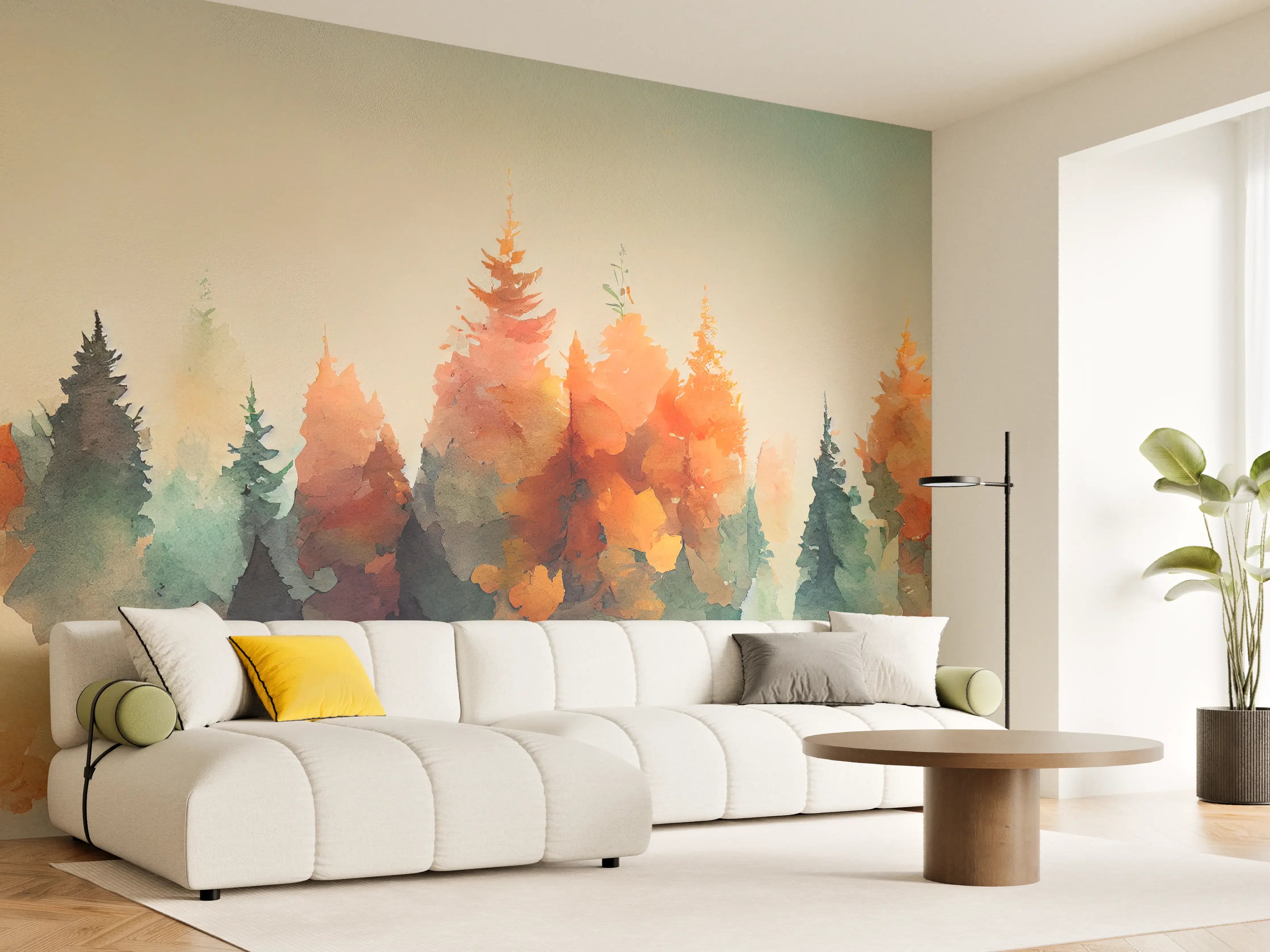 Wandverkleidung Wohnzimmer - Wunderschöne Wasserfarben-Landschaft