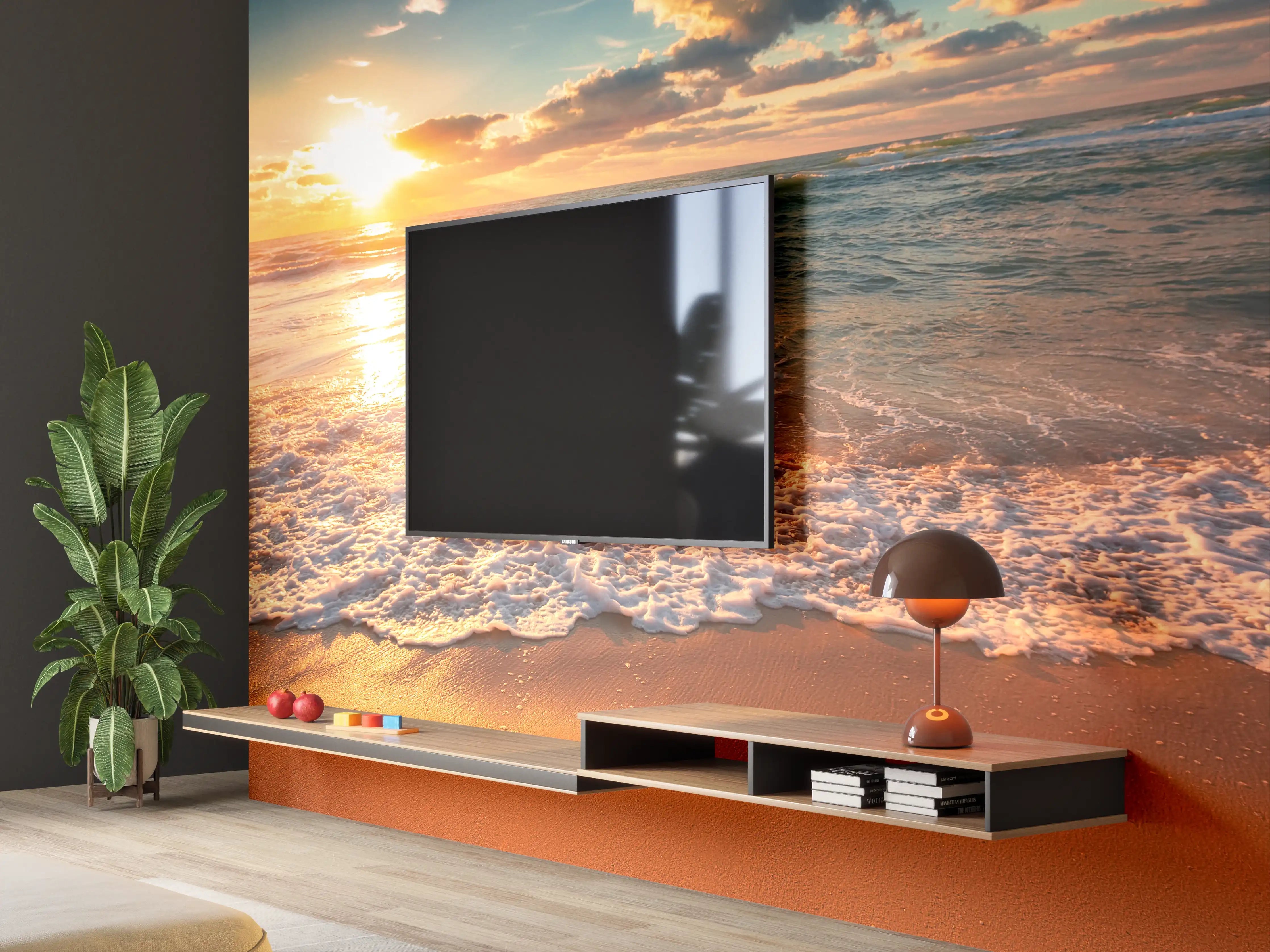 Wandverkleidung Wohnzimmer - Wunderschöner Sonnenuntergang am Meer