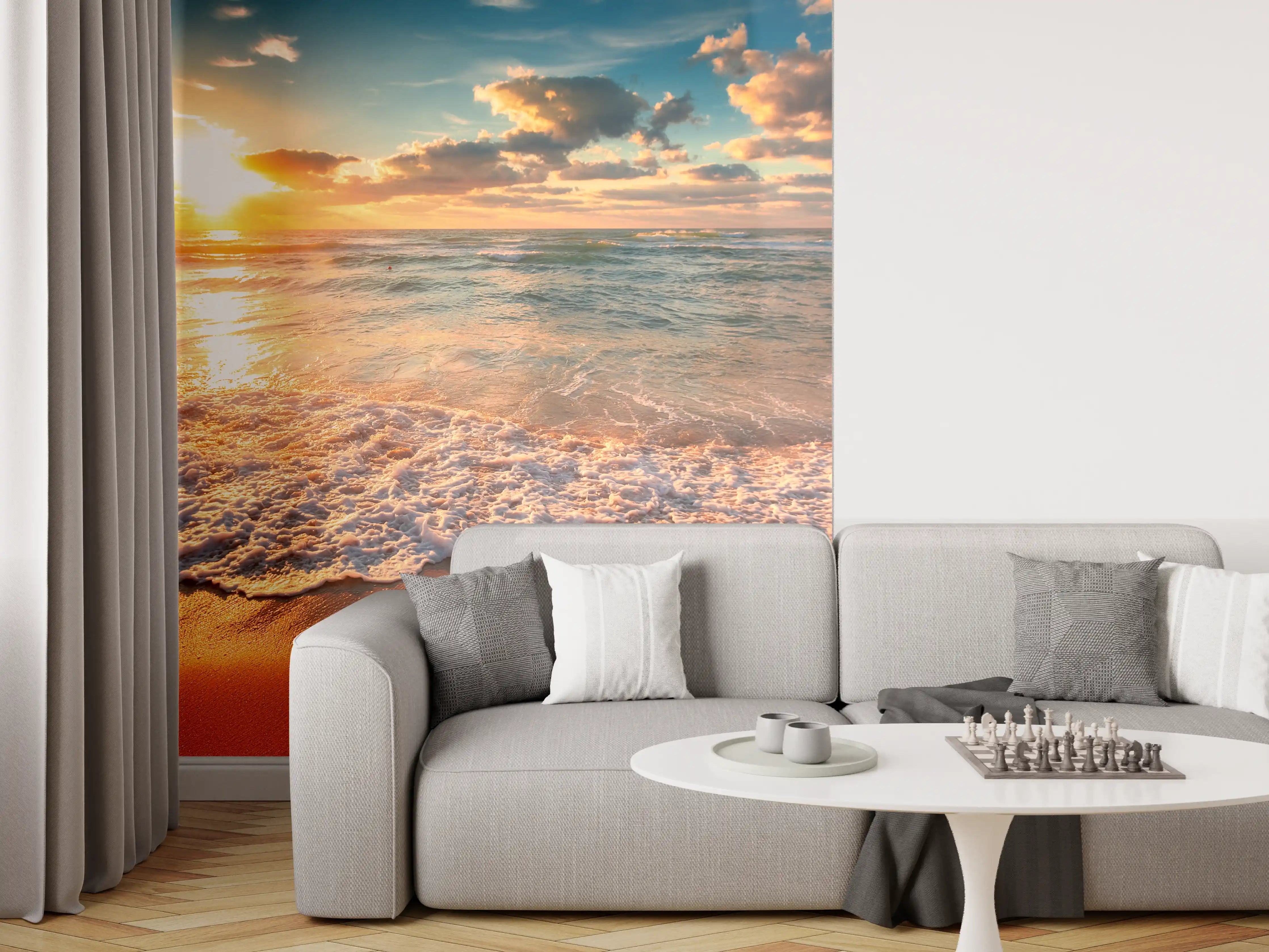 Wandverkleidung Wohnzimmer - Wunderschöner Sonnenuntergang am Meer