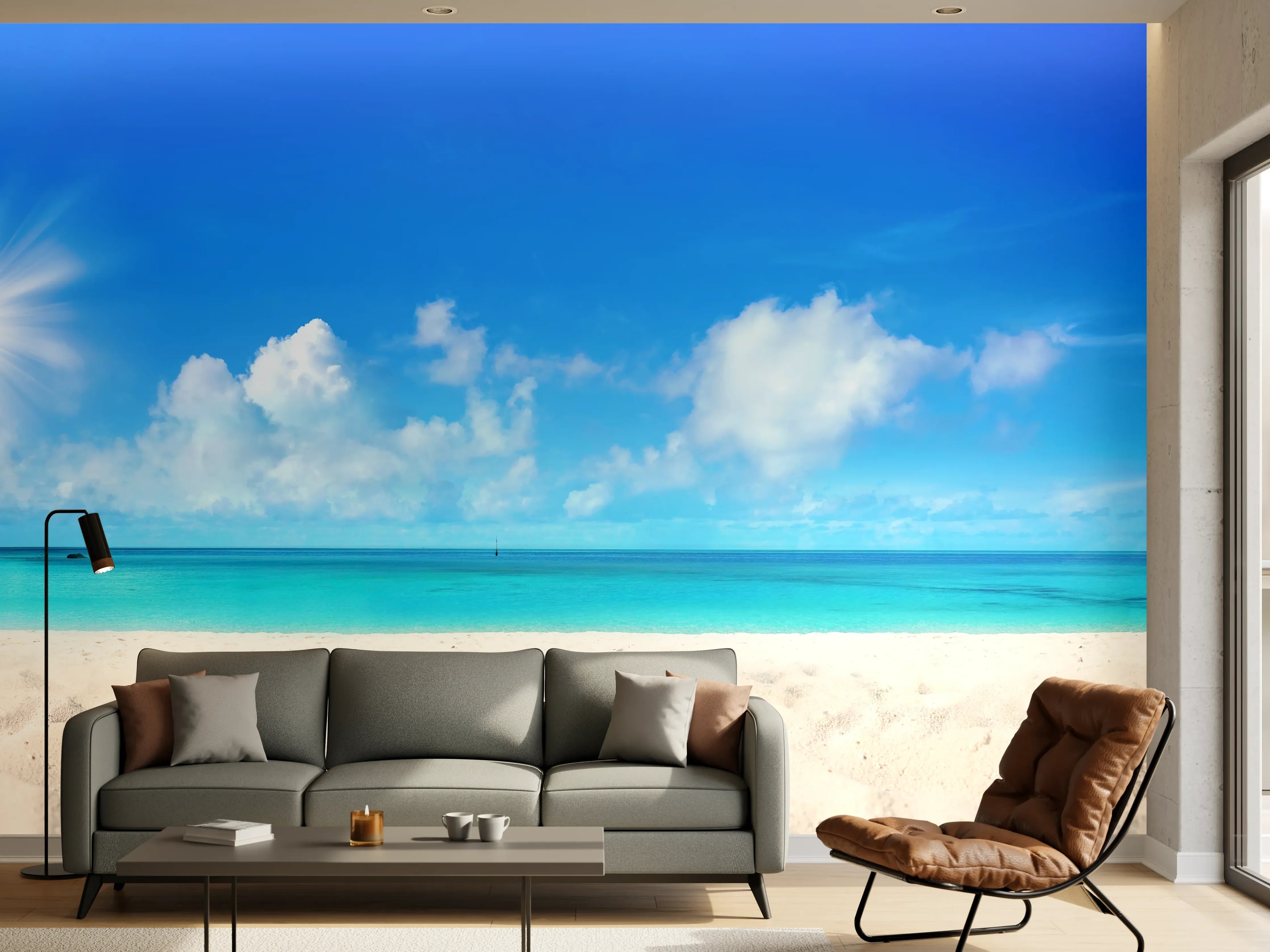 Wandverkleidung Wohnzimmer - Wunderschöner Strand mit hellem Sand